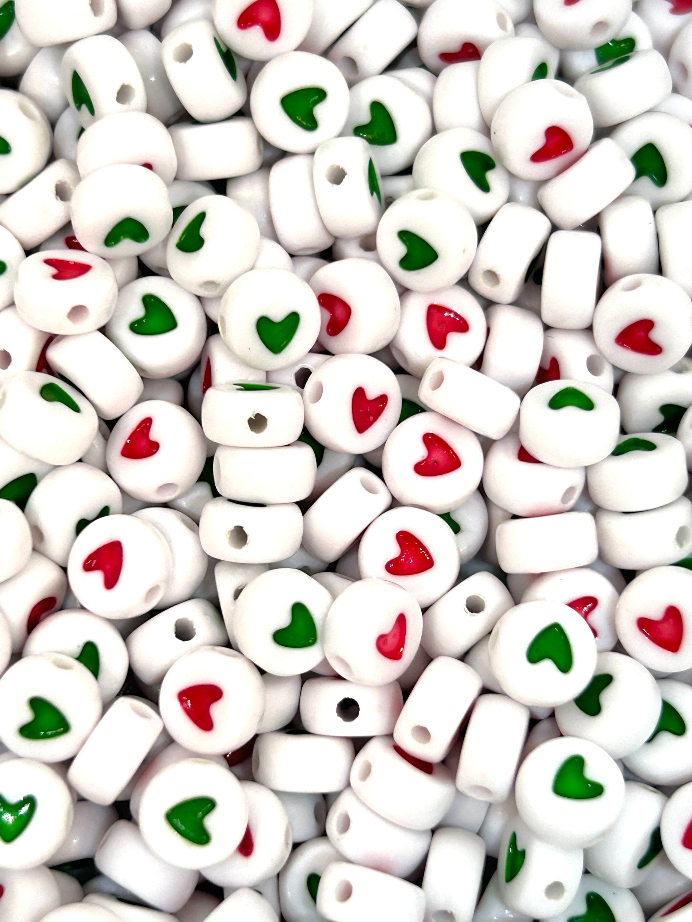 Christmas Heart Spacer Beads, Custom Name Bracelets