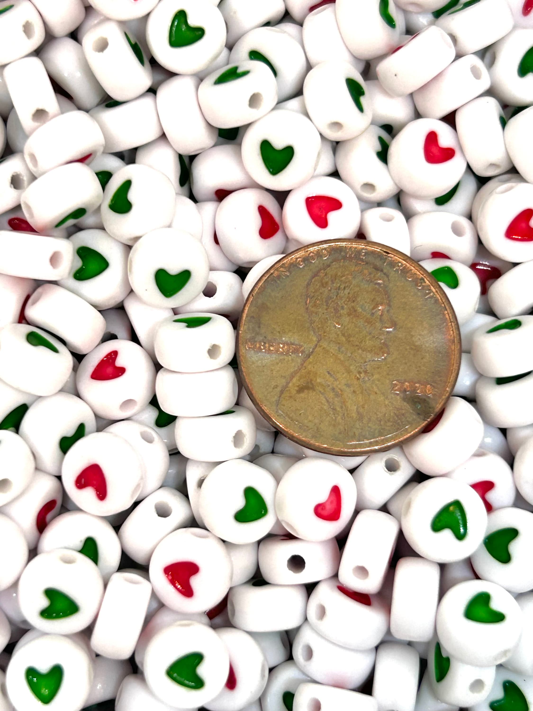 Christmas Heart Spacer Beads, Custom Name Bracelets