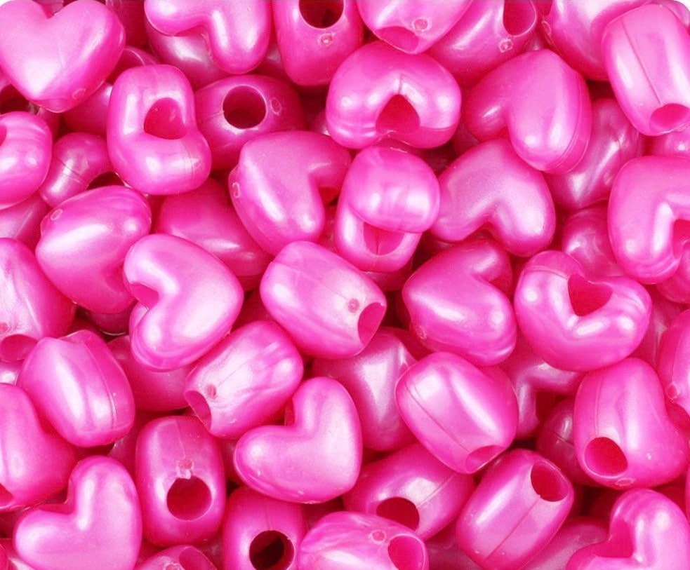 Pink Heart Pony Beads, Kandi Beads, Heart beads, Spacer Beads