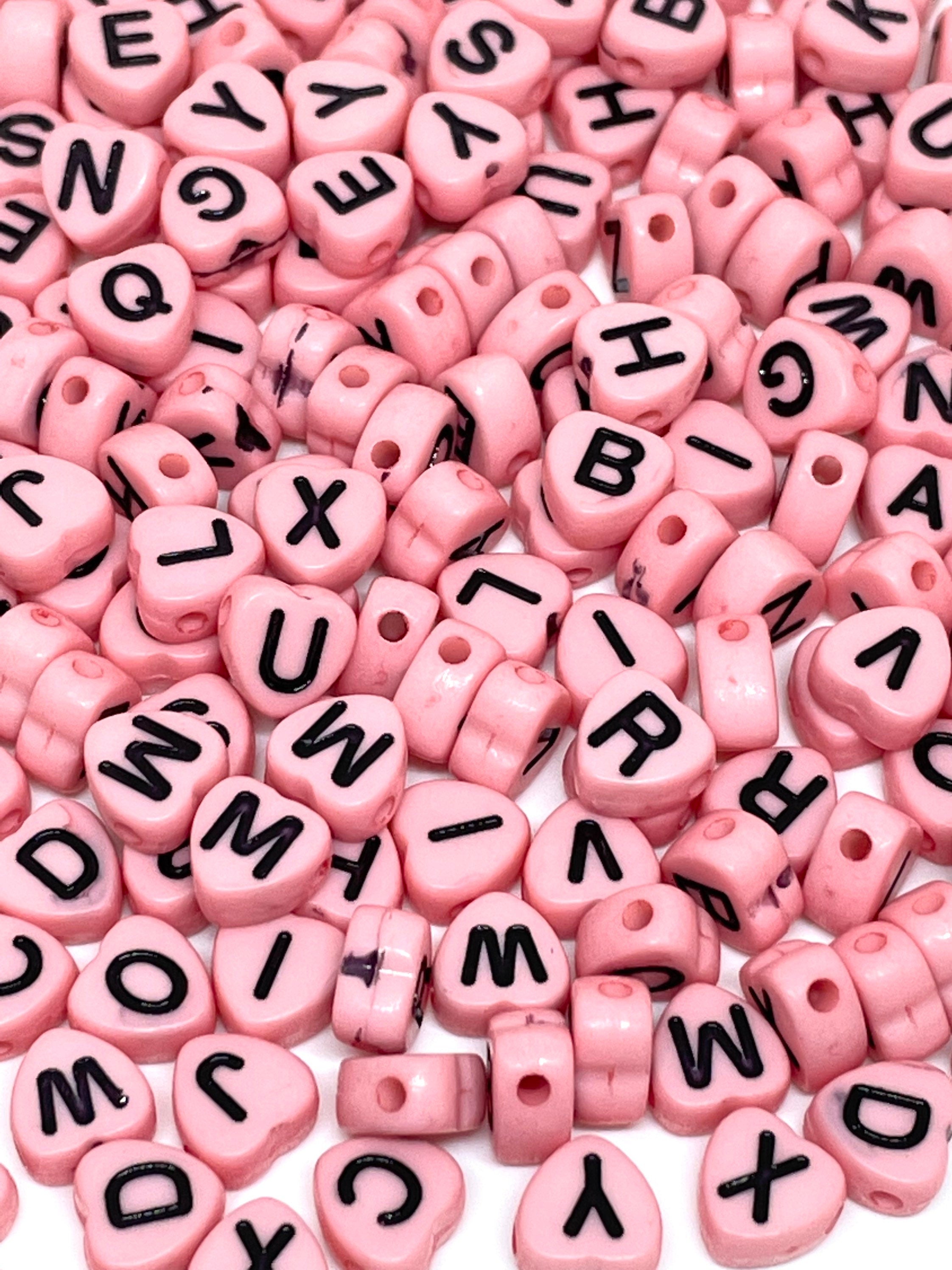 Pink Letter Beads Hearts, Alphabet Beads for Bracelets, Alphabet