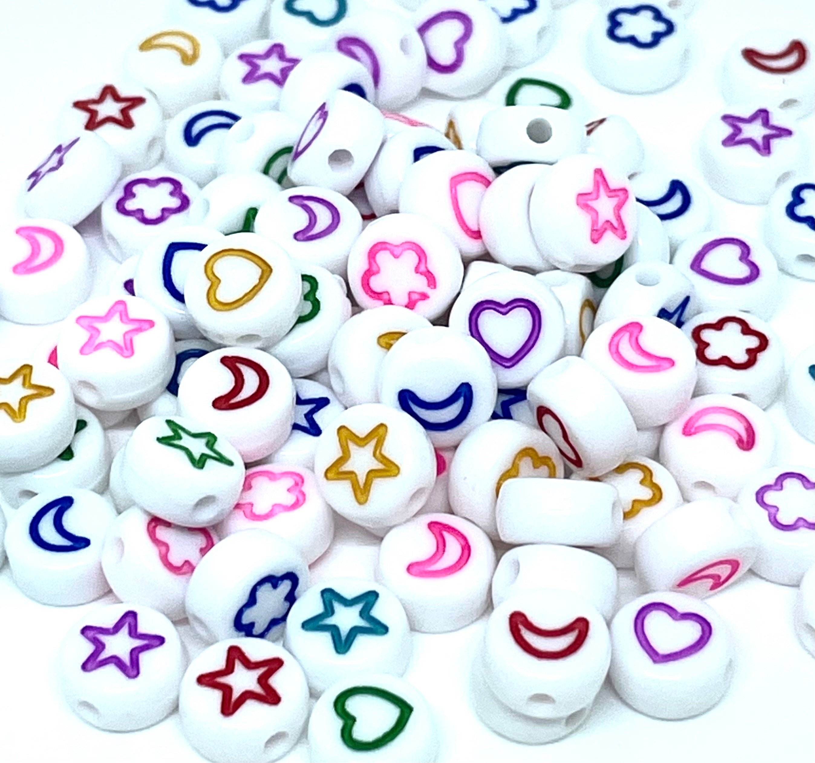 Kawaii Heart, Star Beads, Moon Beads, Letter Beads, Spacer Beads, Whit