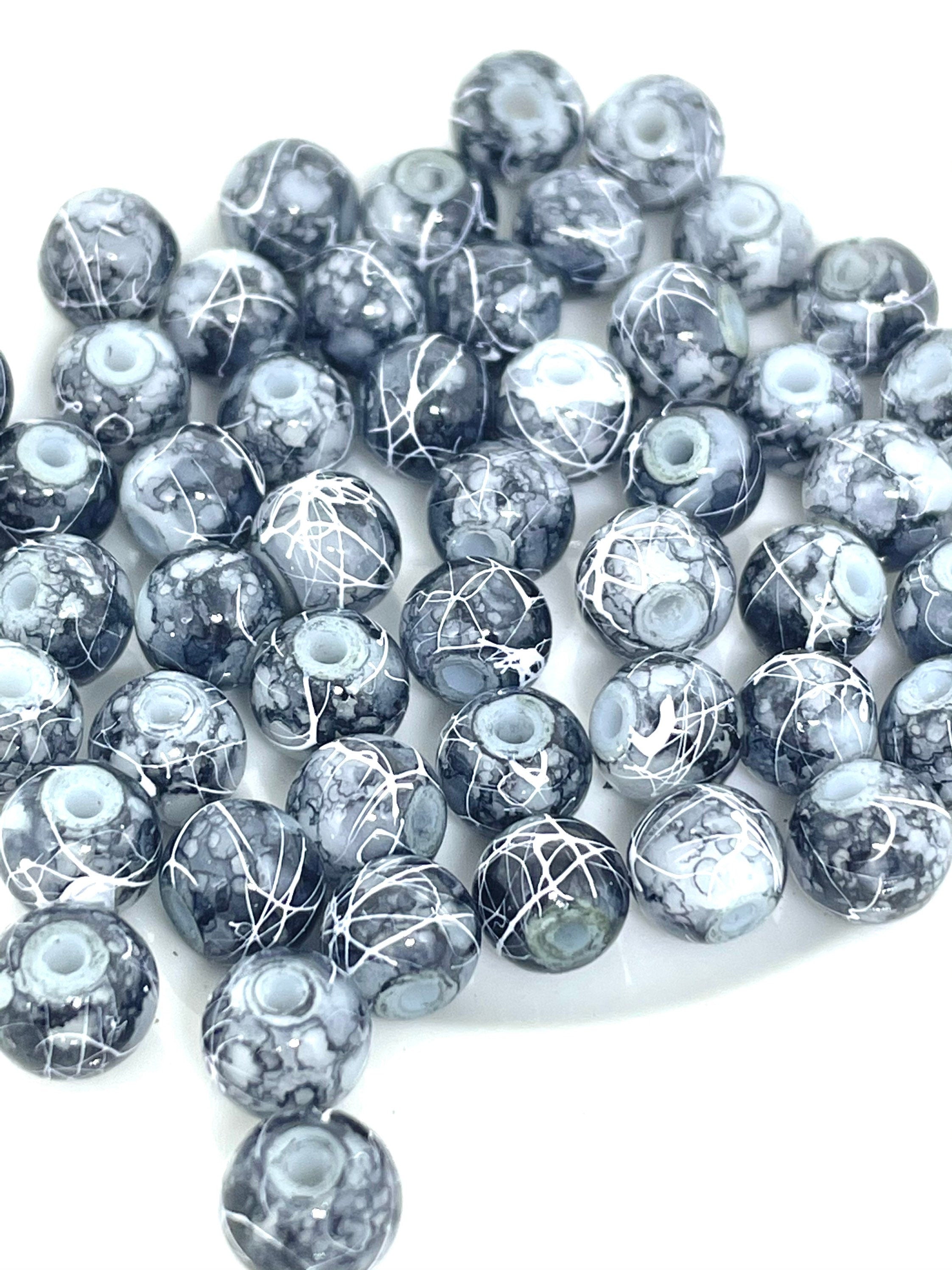 Black and White Marble Beads, Black and White Beads, Black and White Tie  Dye Beads, 6mm Beads for Bracelet, 6mm Beads for Anklet