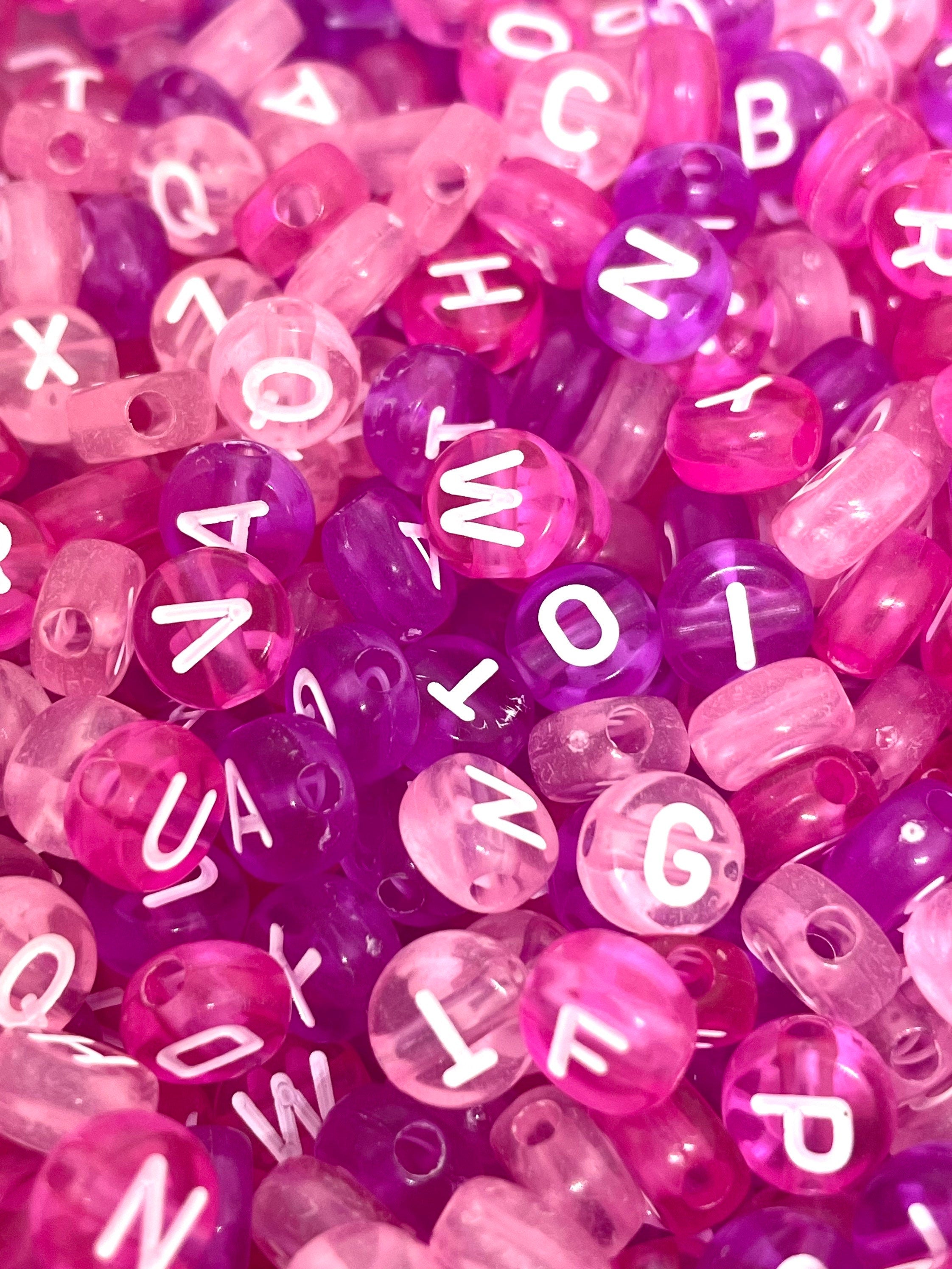 Neon Pink Letter Alphabet Beads, Spacer Beads, DIY Jewelry, Round