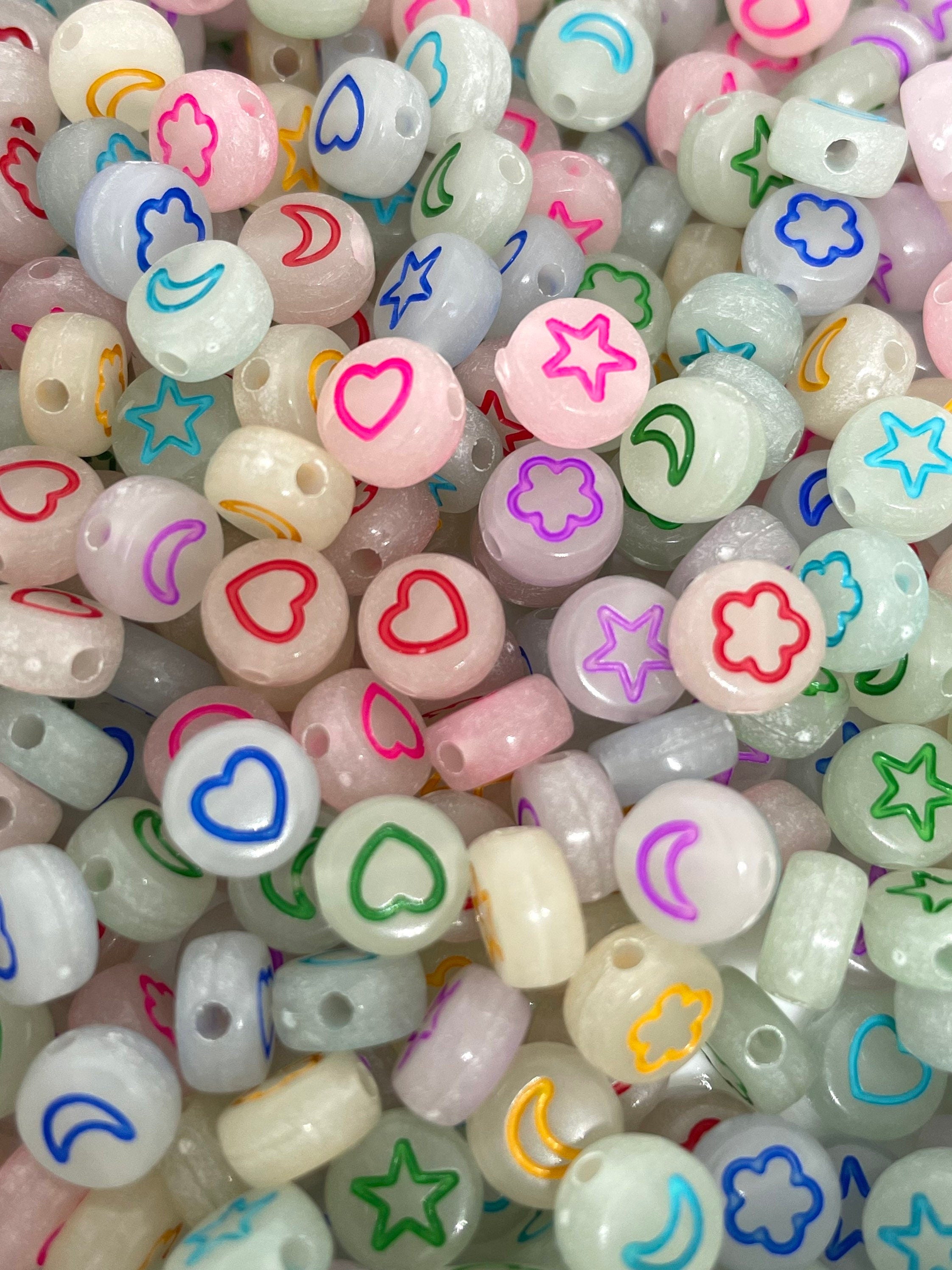 Glow in Dark Beads, Moon, Star, Heart, Flower Letter Spacer Beads, Let