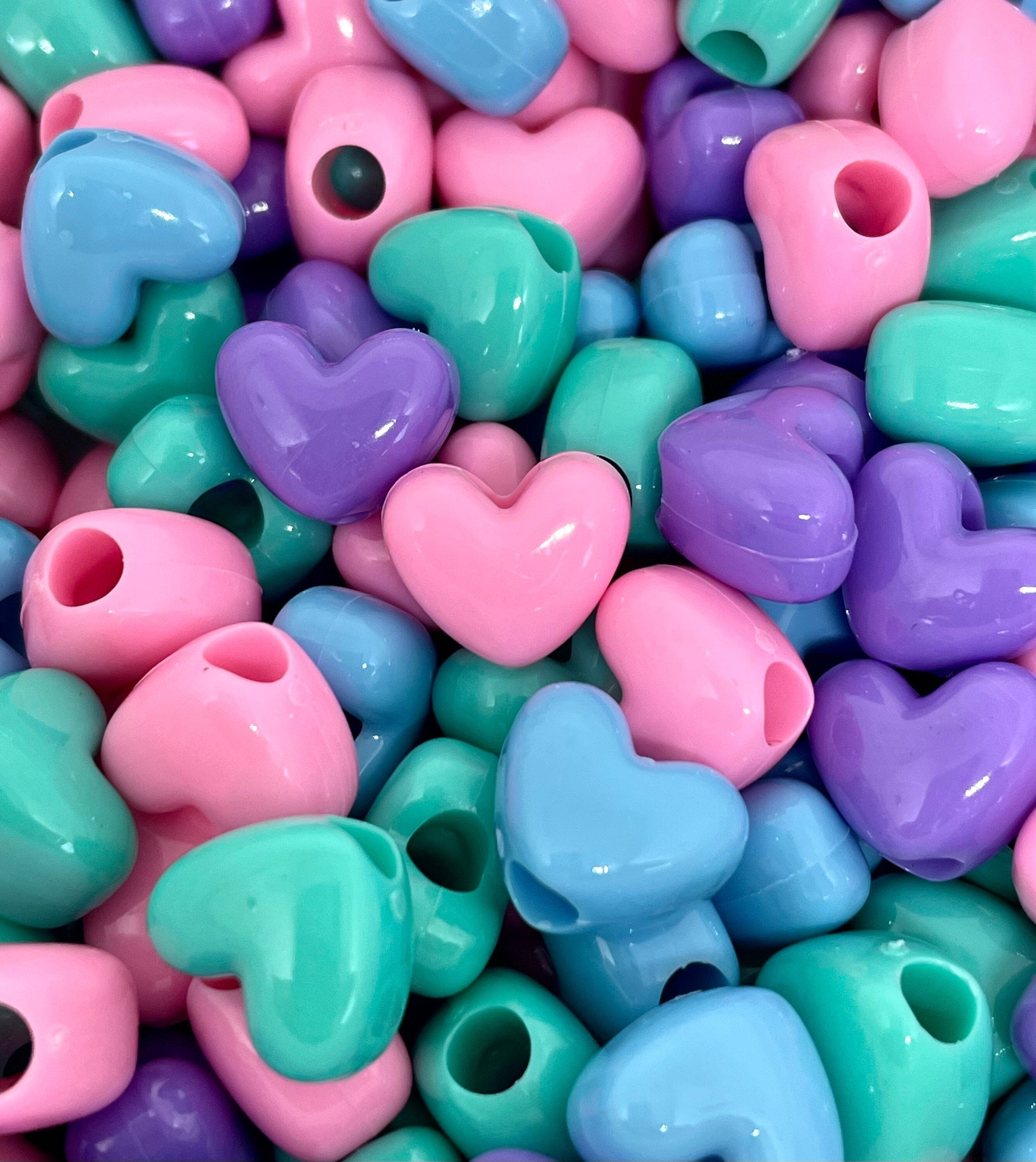 100 Mixed Pastel Color Acrylic Assorted Heart Animal Shape Pony Beads kids  Craft