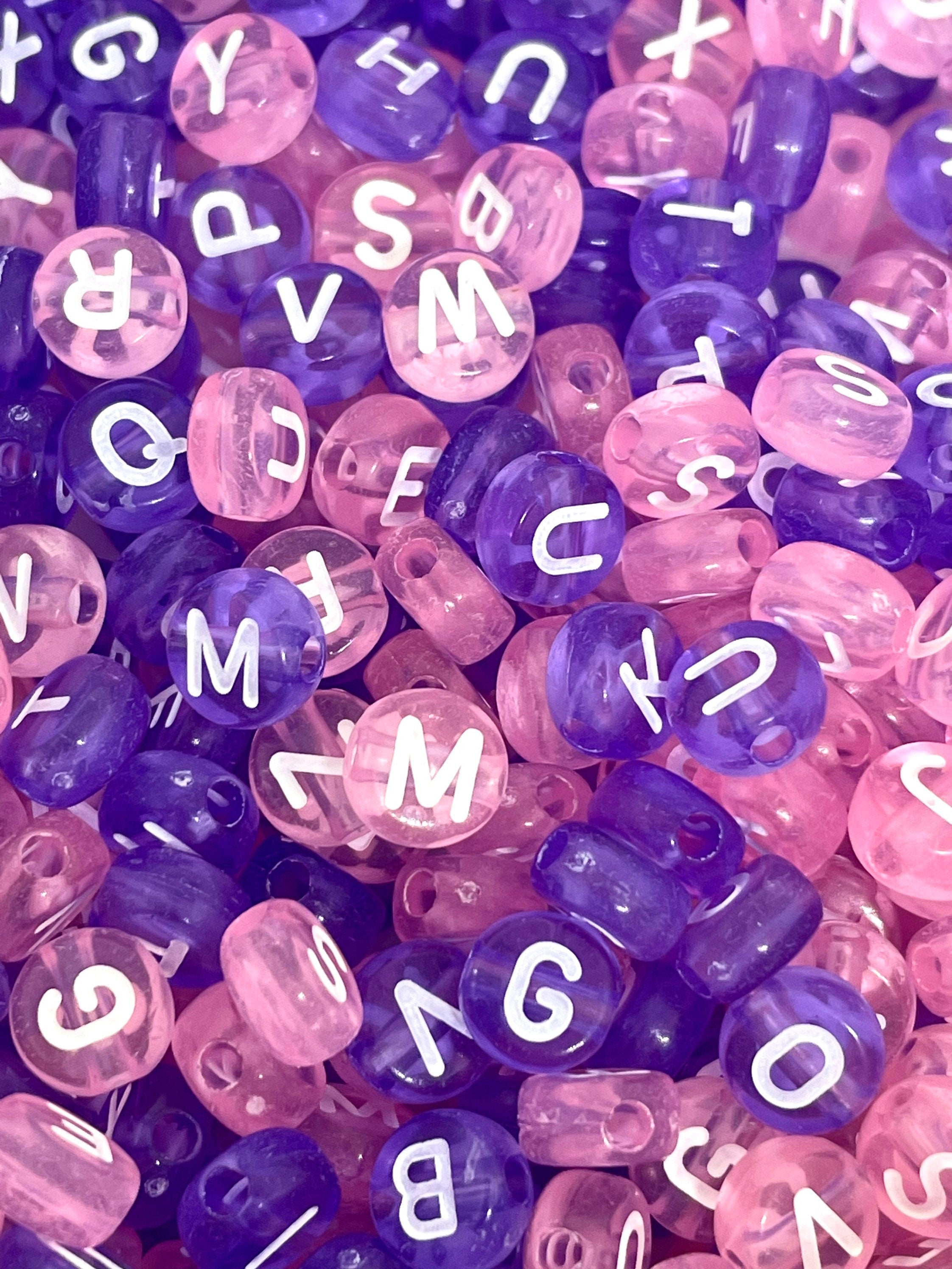 Cute Purple and Pink Letter Bead Mix, Pink Alphabet Beads for Bracelet