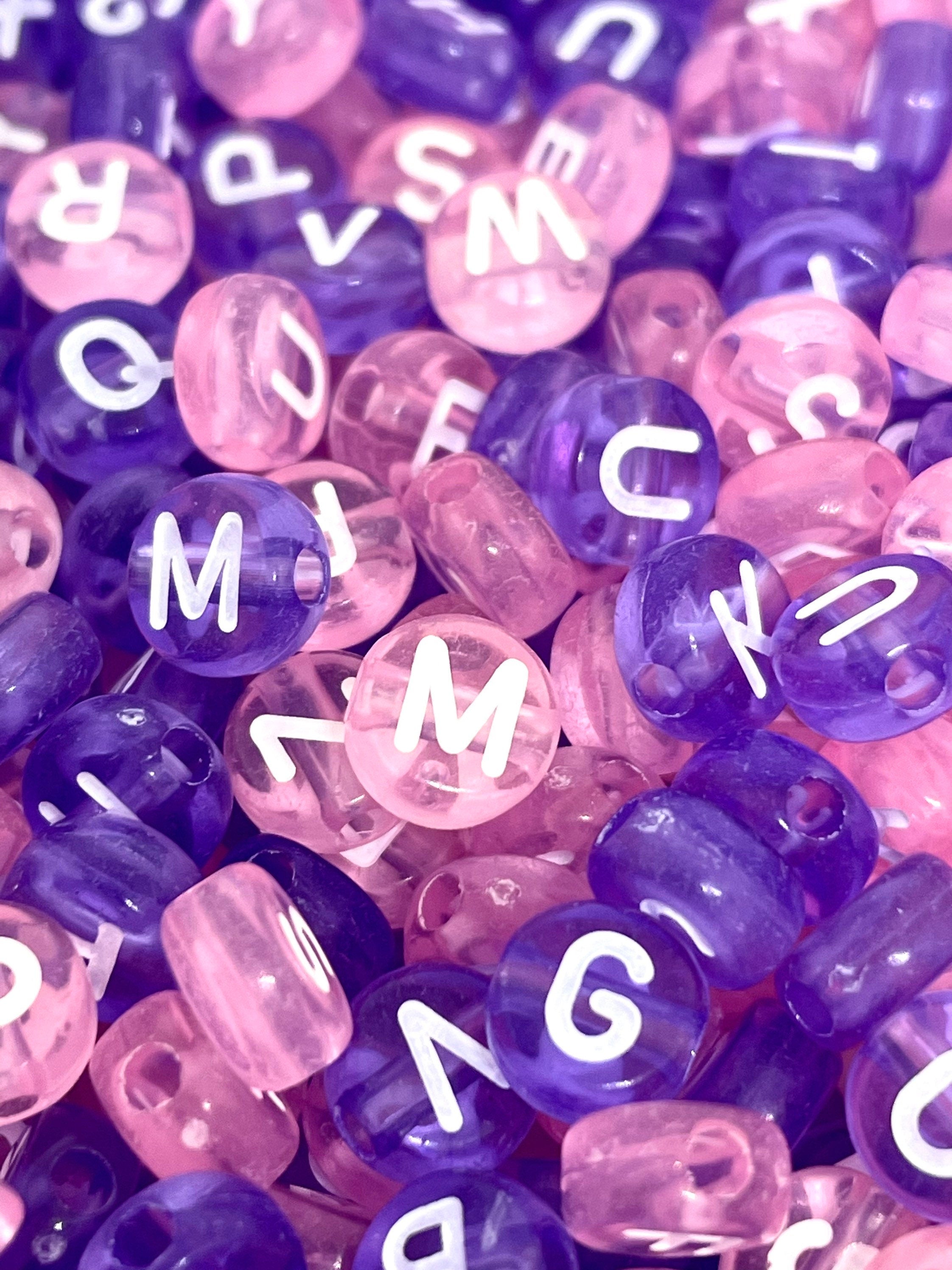 Cute Purple and Pink Letter Bead Mix, Pink Alphabet Beads for Bracelet,  Coin Letter Beads, Initial Beads for Jewelry, DIY Jewelry, Rave Bead