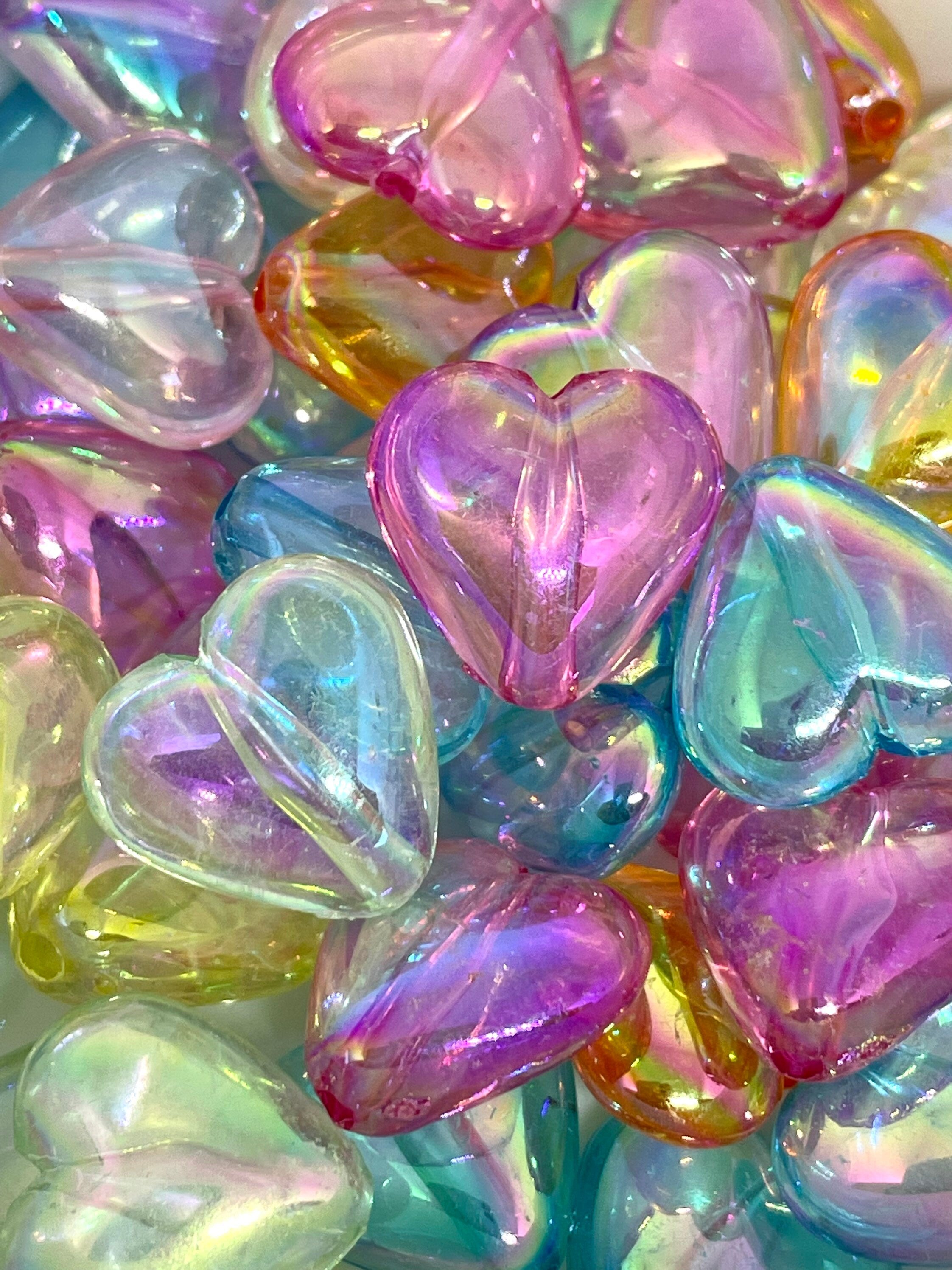 Chunky Heart Beads, Shiny Heart Beads, Heart Charms, Shiny Heart Pendant,  Iridescent Heart Beads, Iridescent Beads, Shiny Beads