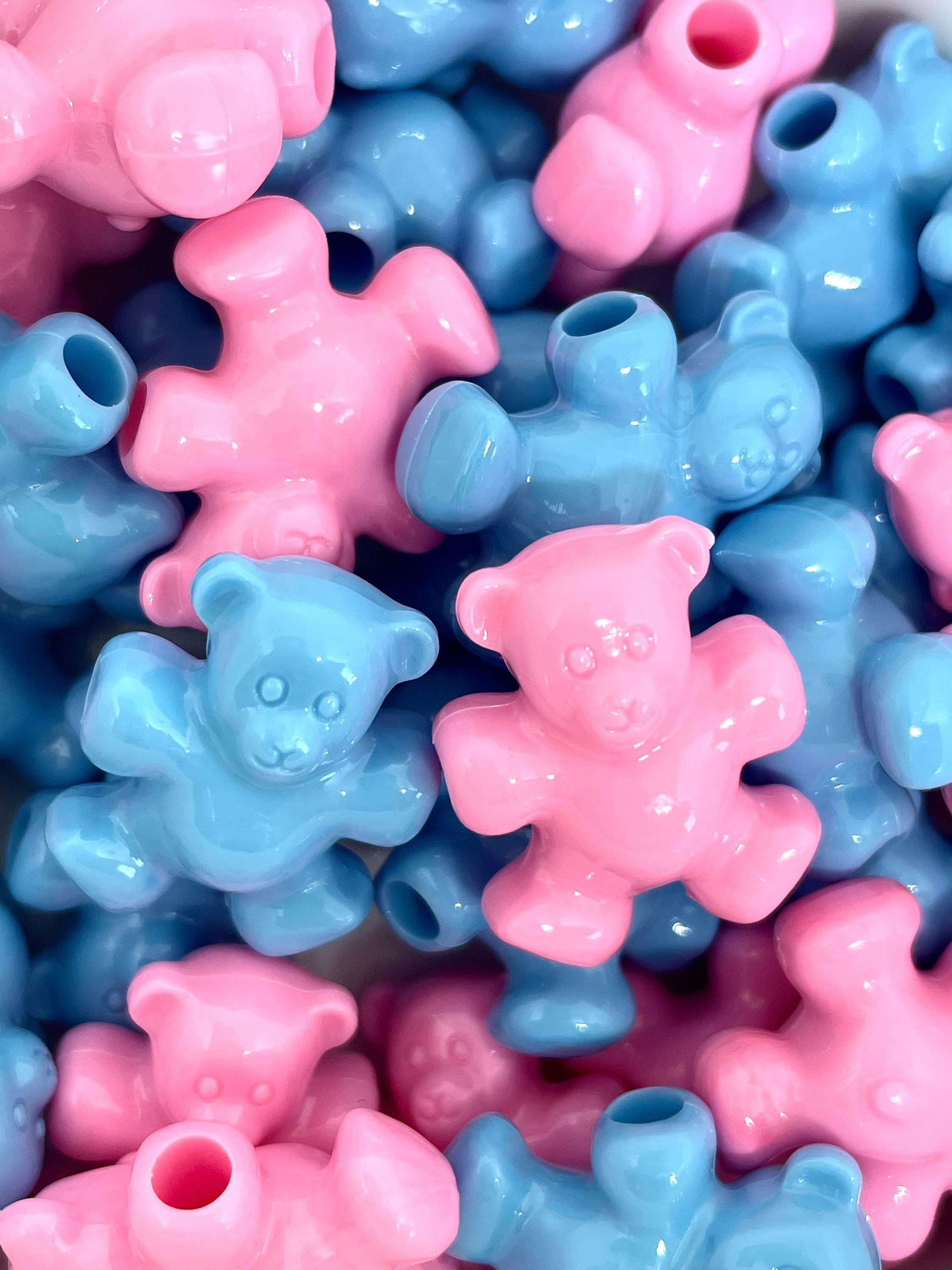 Baby Bear Beads, Gender Reveal Beads, Pink and Blue Beads for Jewelry