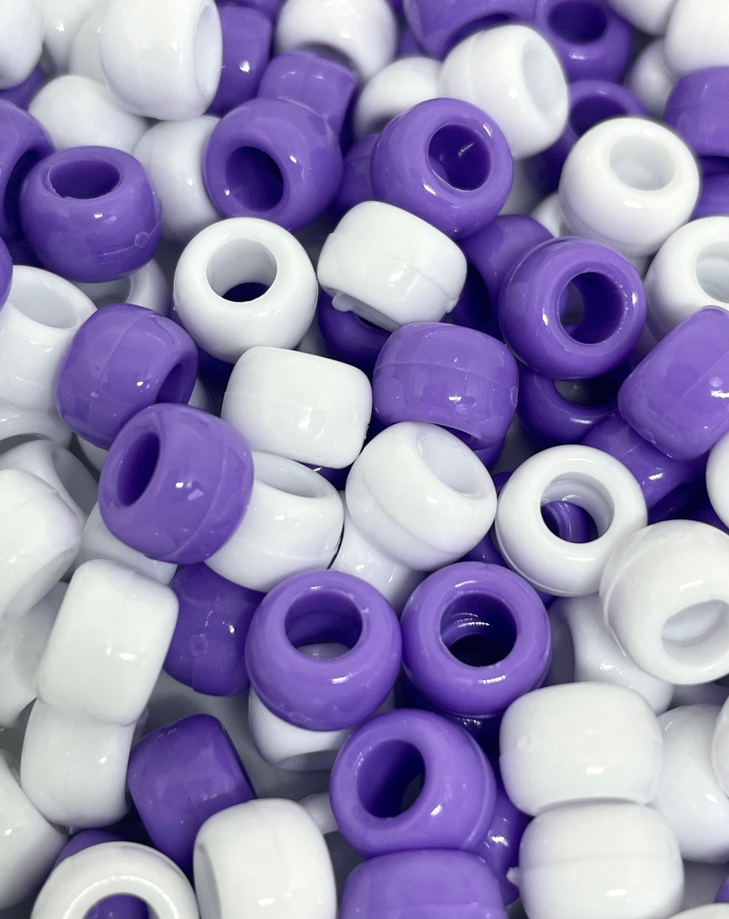Lilac Purple and White Pony Beads, Lilac Purple Beads for Jewelry