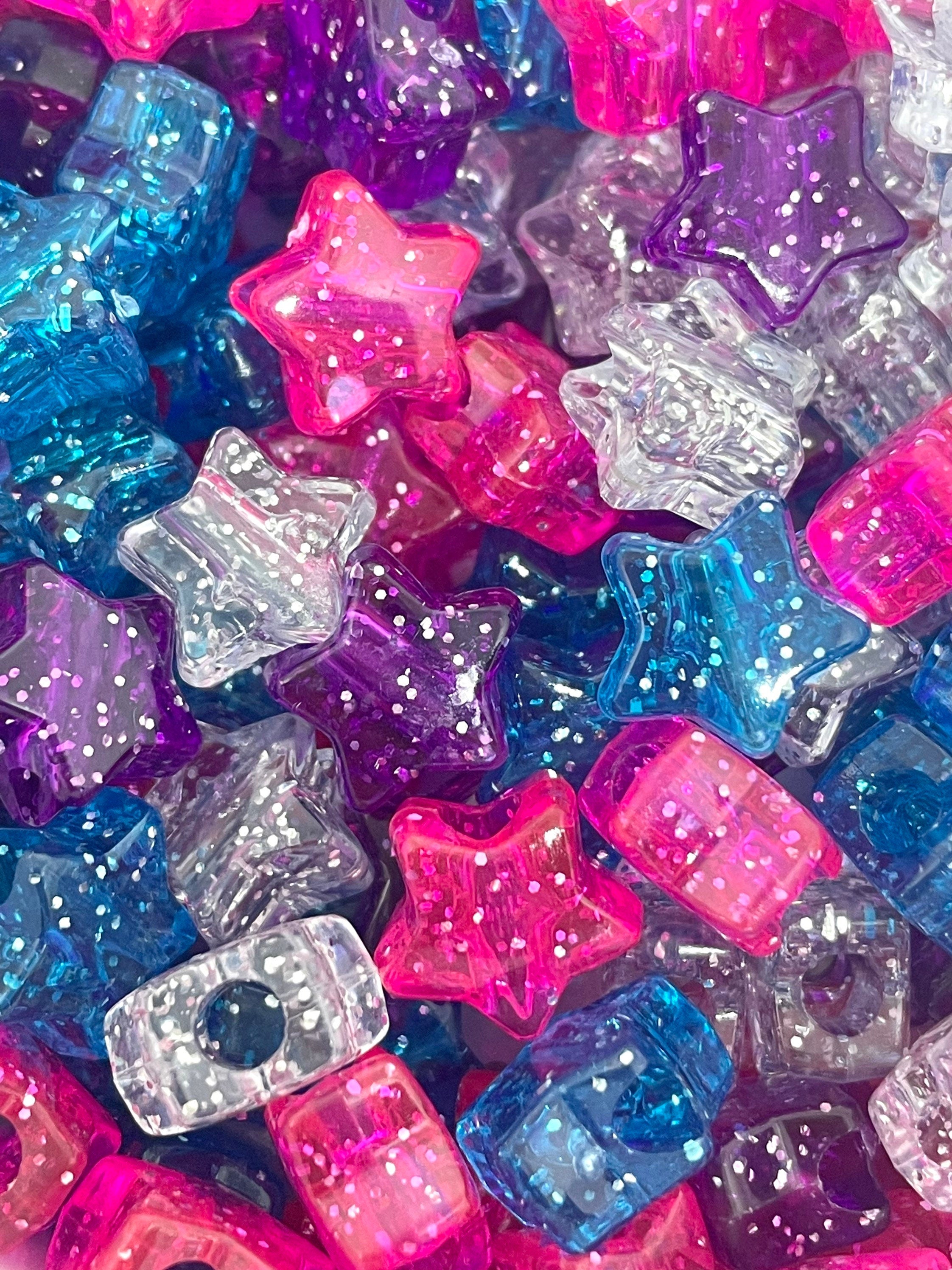 Cutie Glitter Star Beads for Kandi, Star Pony Beads for Jewelry Making