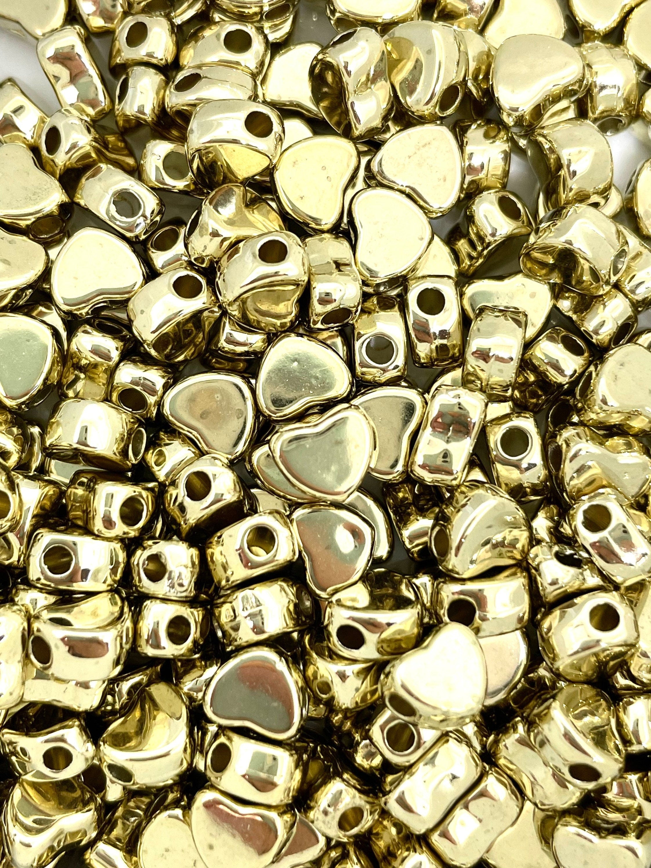 Small Gold Heart Beads, Gold Spacer Beads, Heart Shaped Beads for
