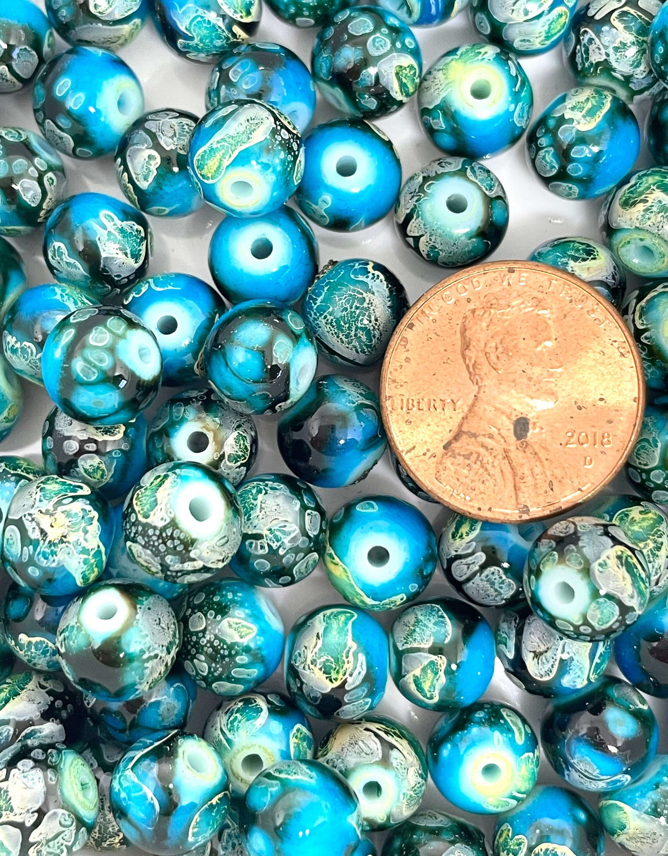 8mm Turquoise Swirl Beads for Beaded Necklace, Watercolor Beads, Polished  Round Beads for Jewelry Making, Marble Beads