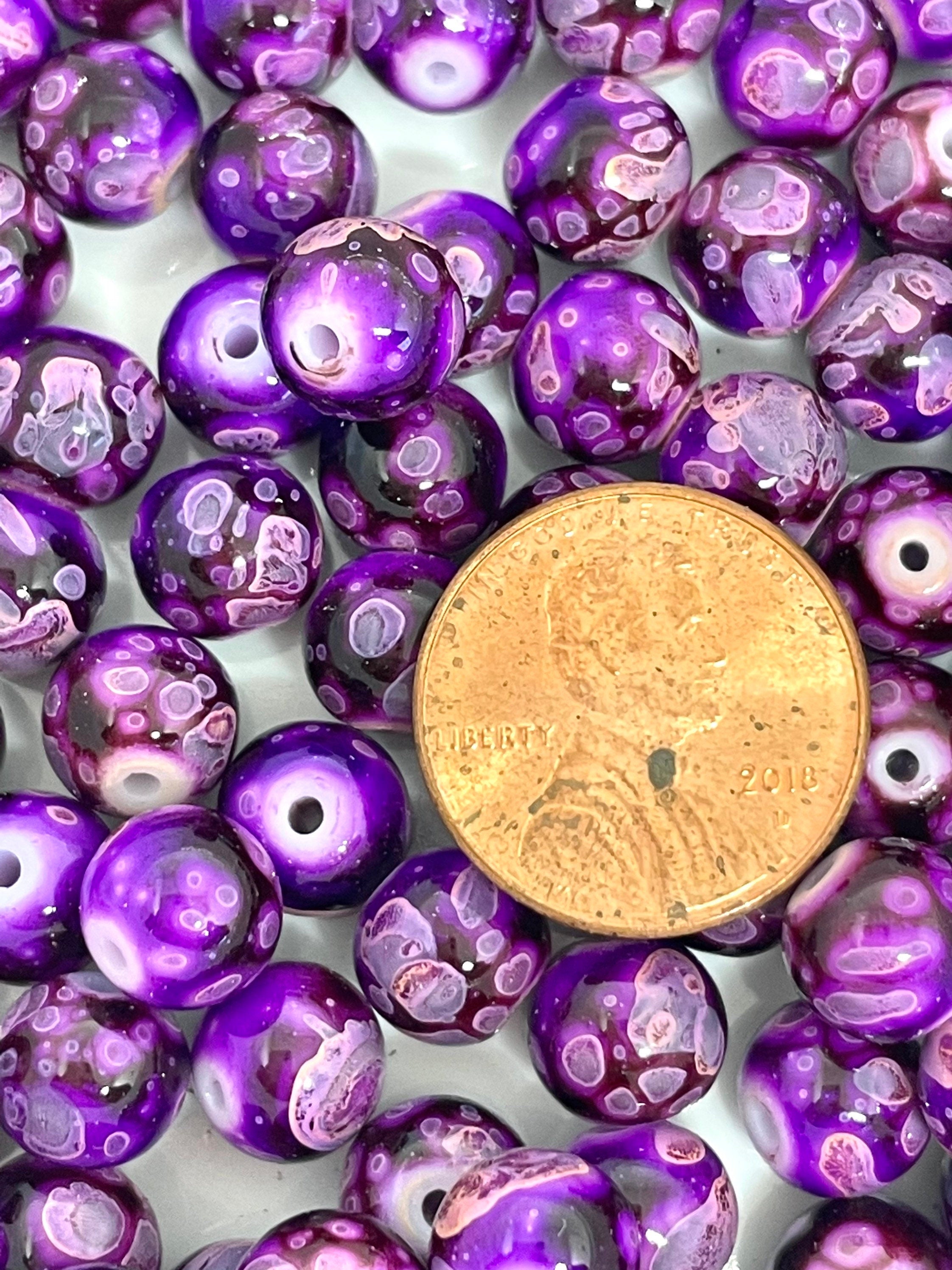 Elegant Purple Glass Beads for Jewelry Making, 8mm Polished Round