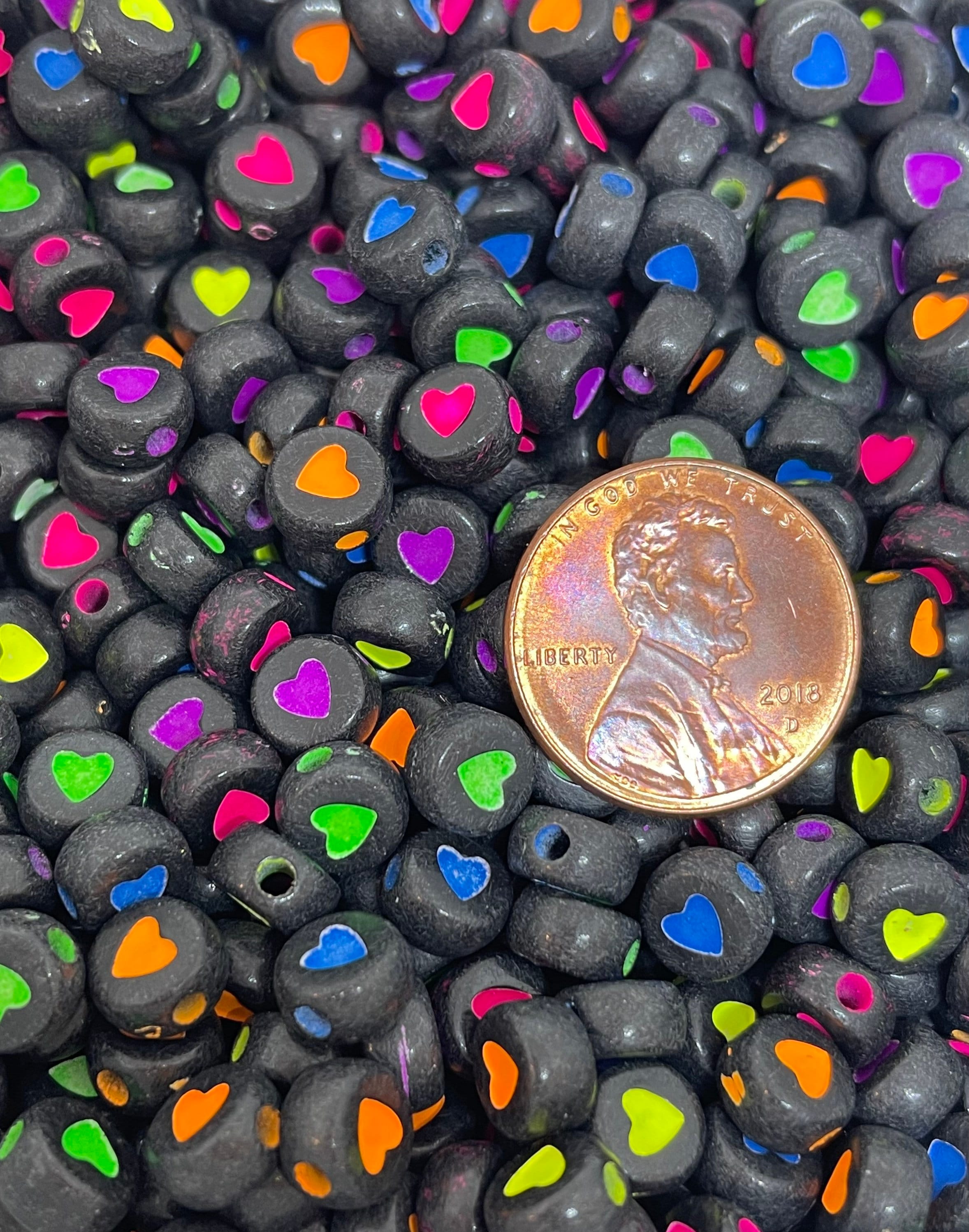 Neon Spacer Beads, Neon Heart Beads, Black Spacer Beads, Gothic Beads