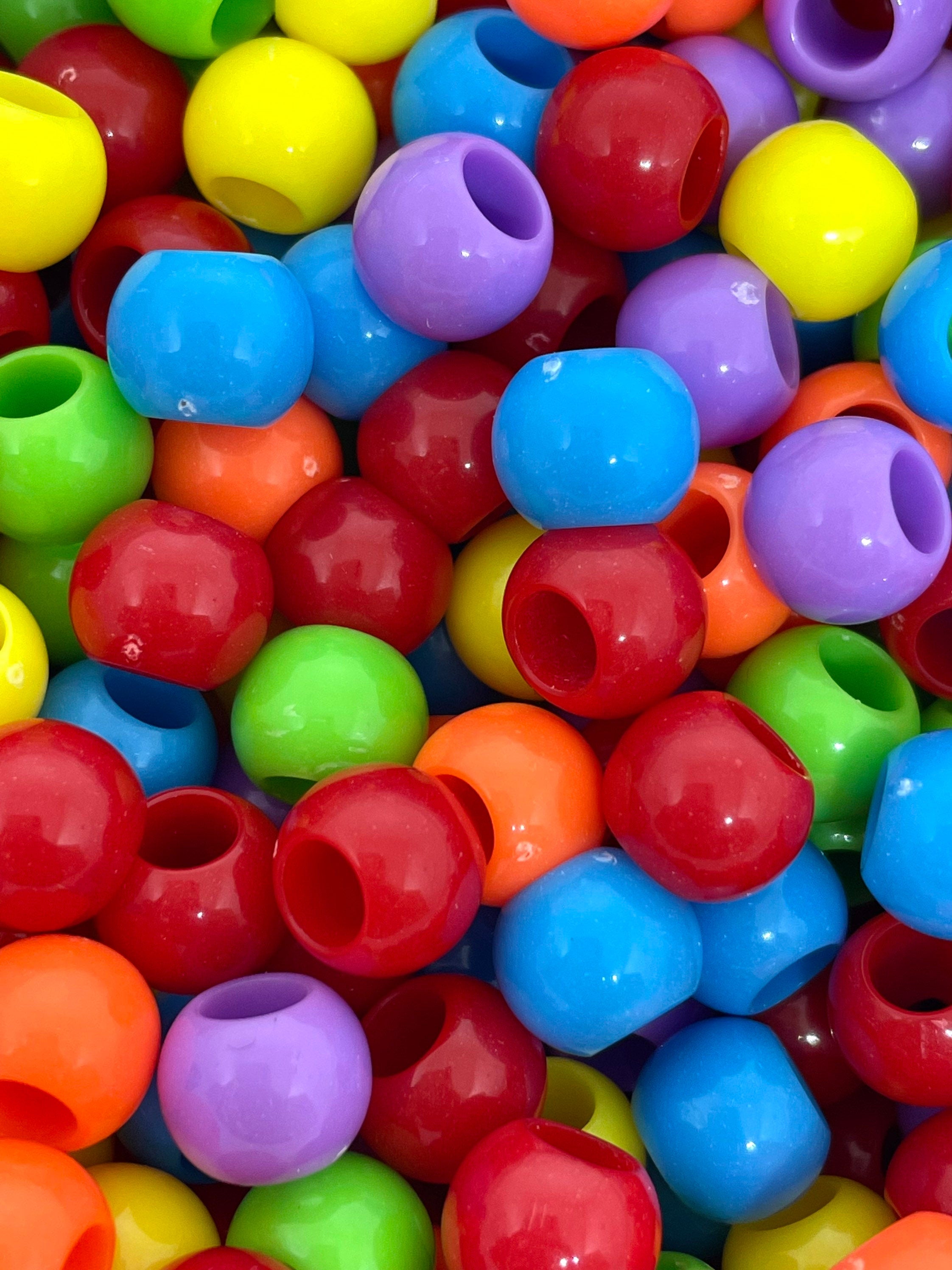 Rainbow Hair Beads, Large Hole Beads for Hair, Jewelry Making, Pony Beads, Big Hole Beads, Bright Colorful Beads