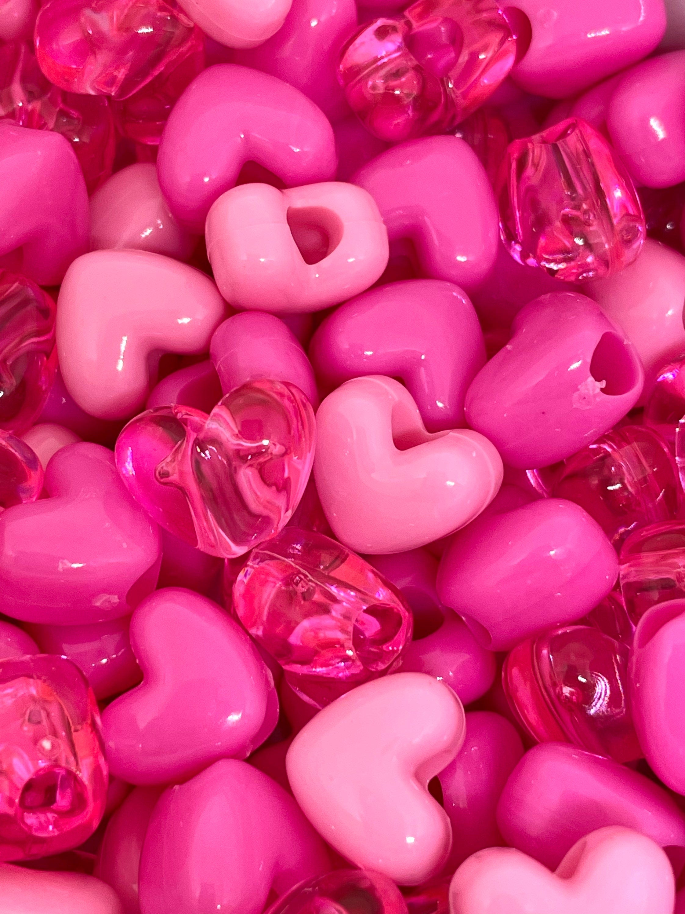 Pink Heart Beads for Valentine's Day, Vday Beads for Jewelry Making, V