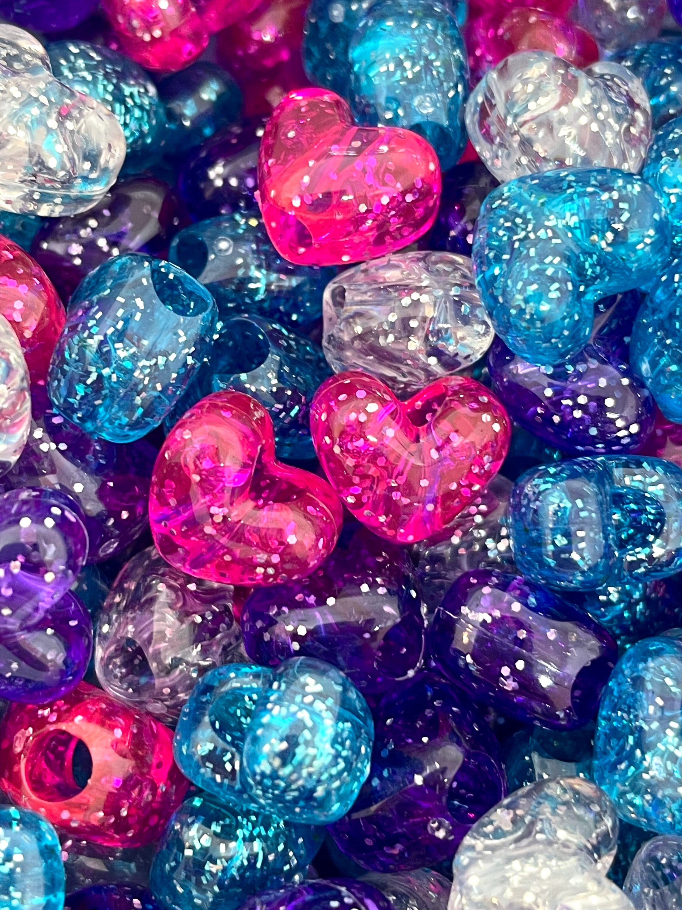 Sparkle Heart Bead Assortment for Jewelry Making, Glitter Heart Pony Beads  for Bracelet, for Party, Acrylic Bead Variety