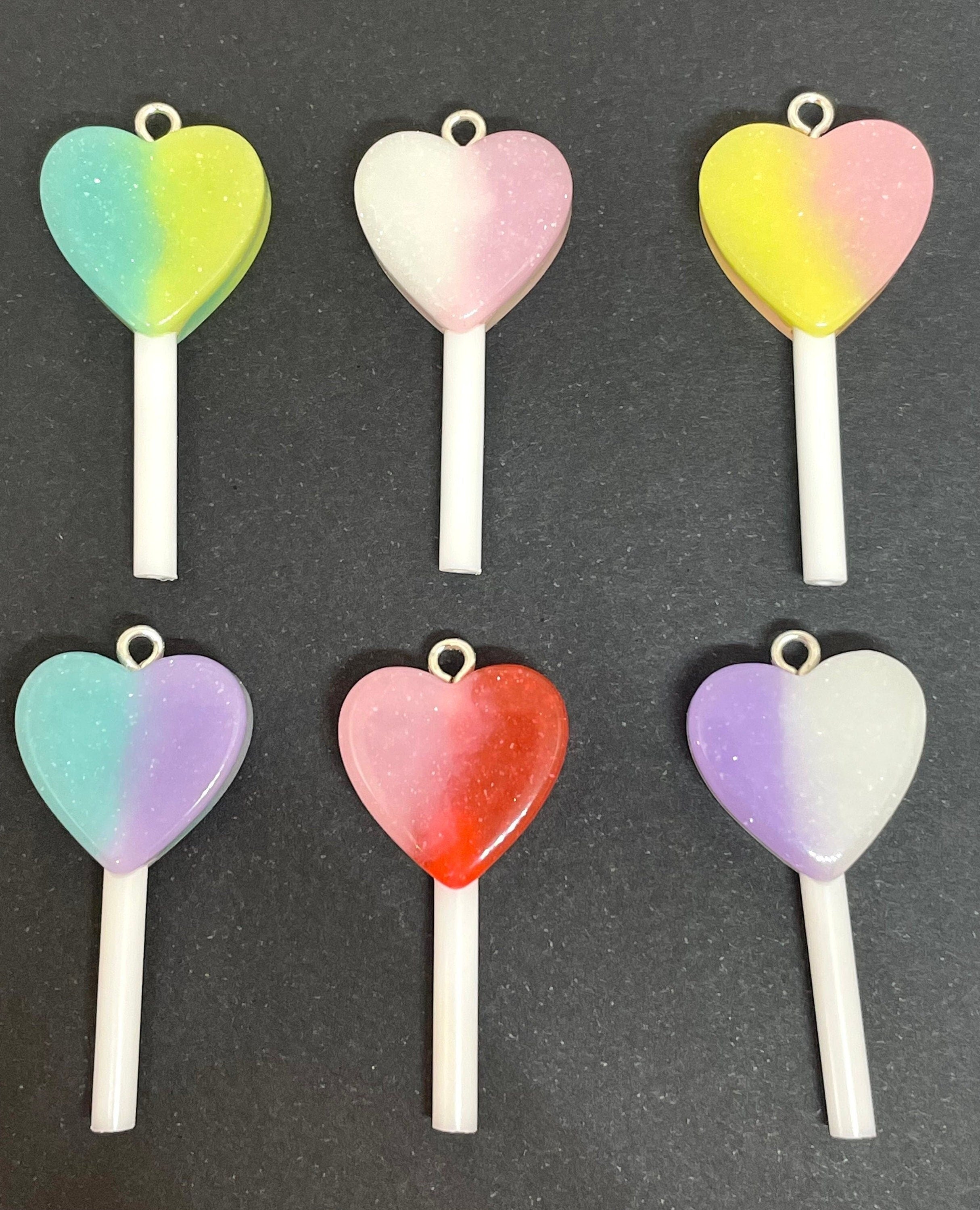 Cute Heart Lollipop Charm for Jewelry Making, Valentine's Day Charm, Fake Candy Pendant, Candy Charm, Candy Jewelry, Valentine's Day Jewelry 1 Piece