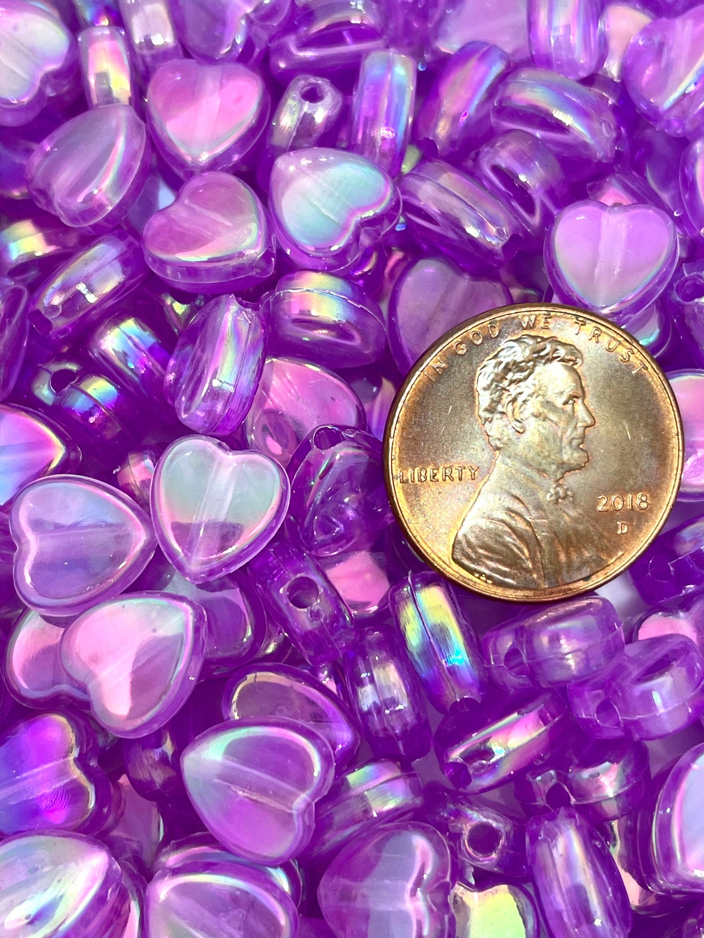 Kawaii Purple Heart Beads, 8mm Beads for Bracelet, Heart Beads for