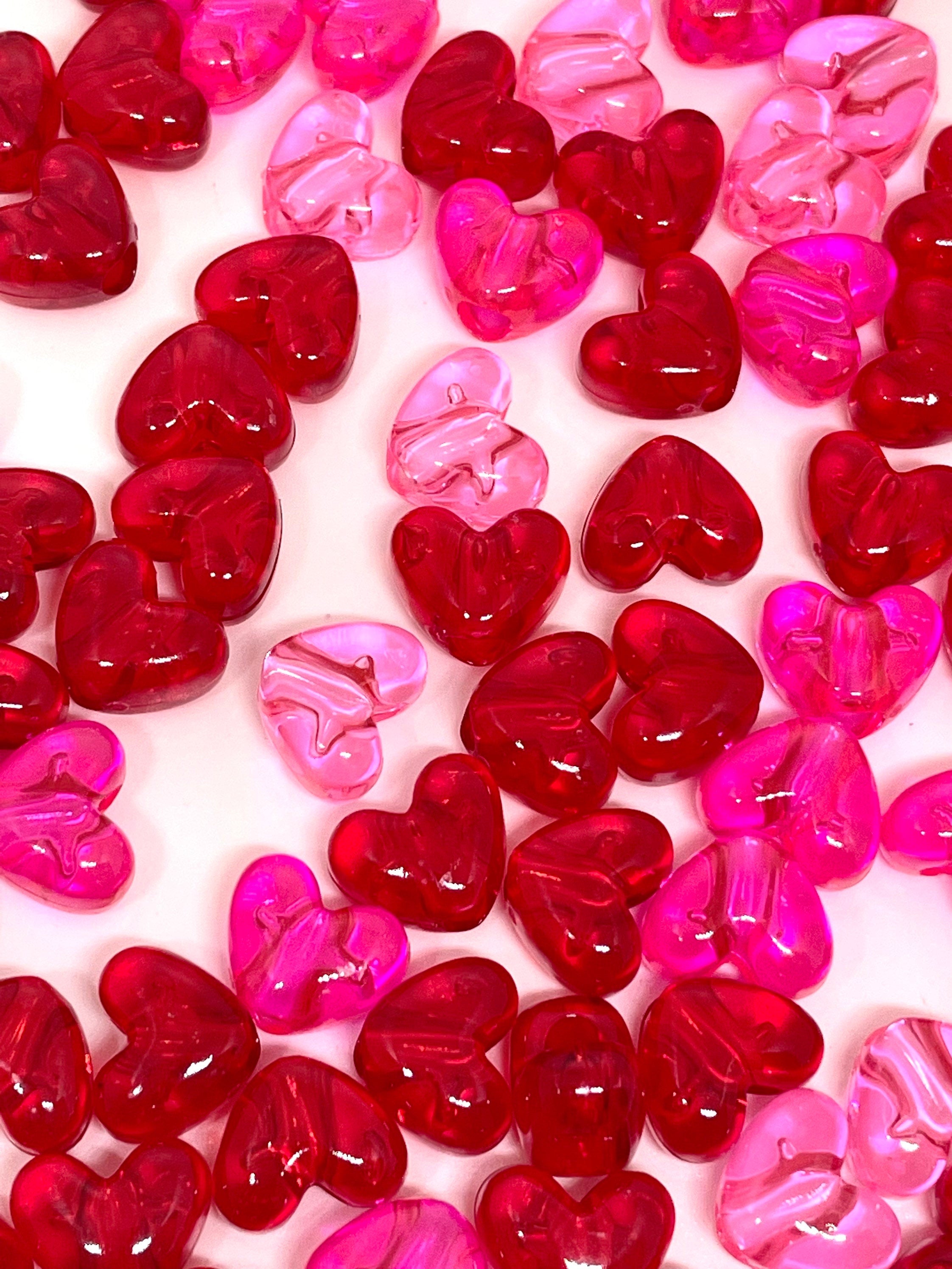 Bright Pink Heart Mix for Valentine's Day, Valentines Day Bead Assortm