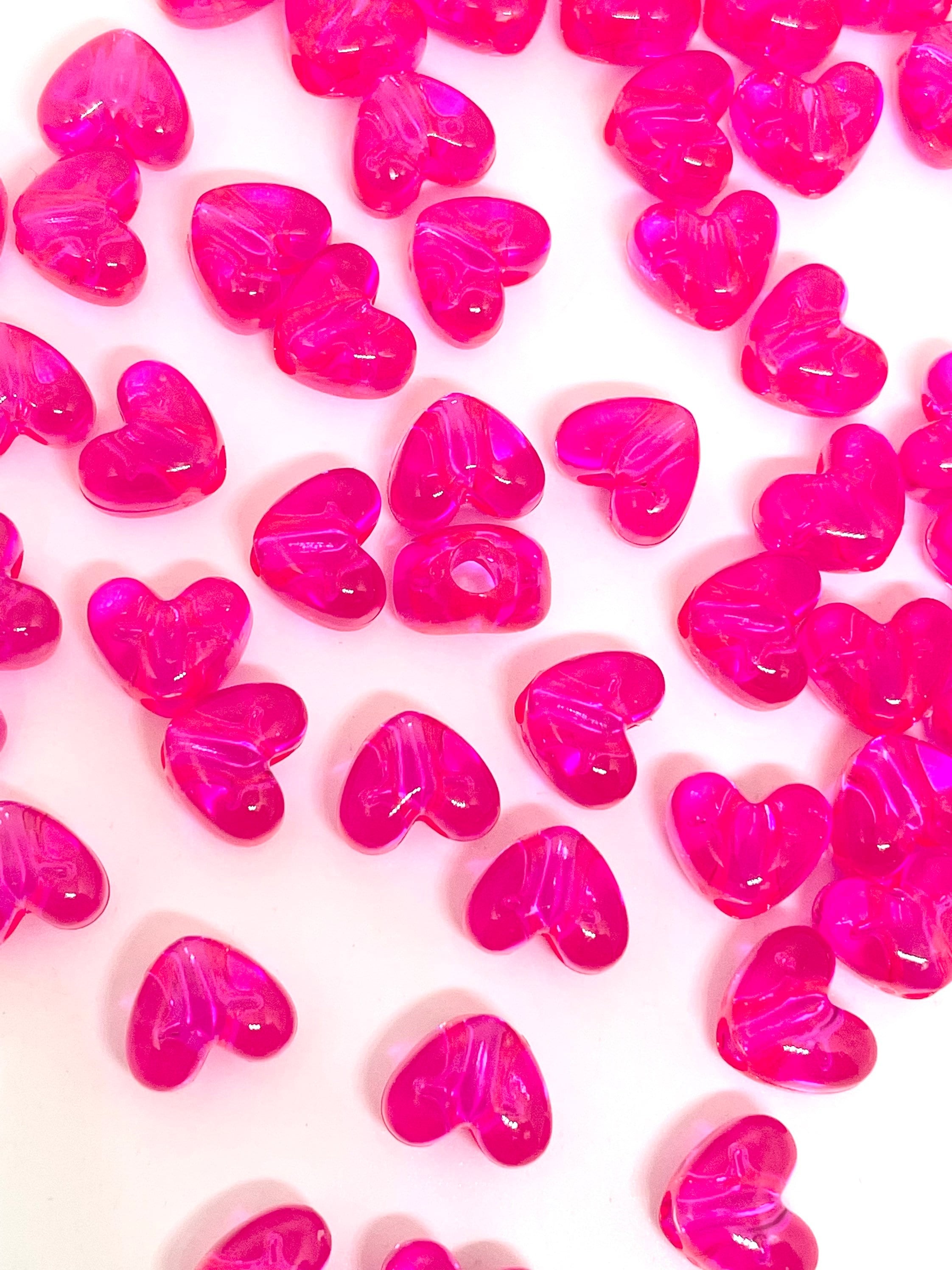 Hot Pink Heart Beads for Jewelry Making, Bright Pink Beads for