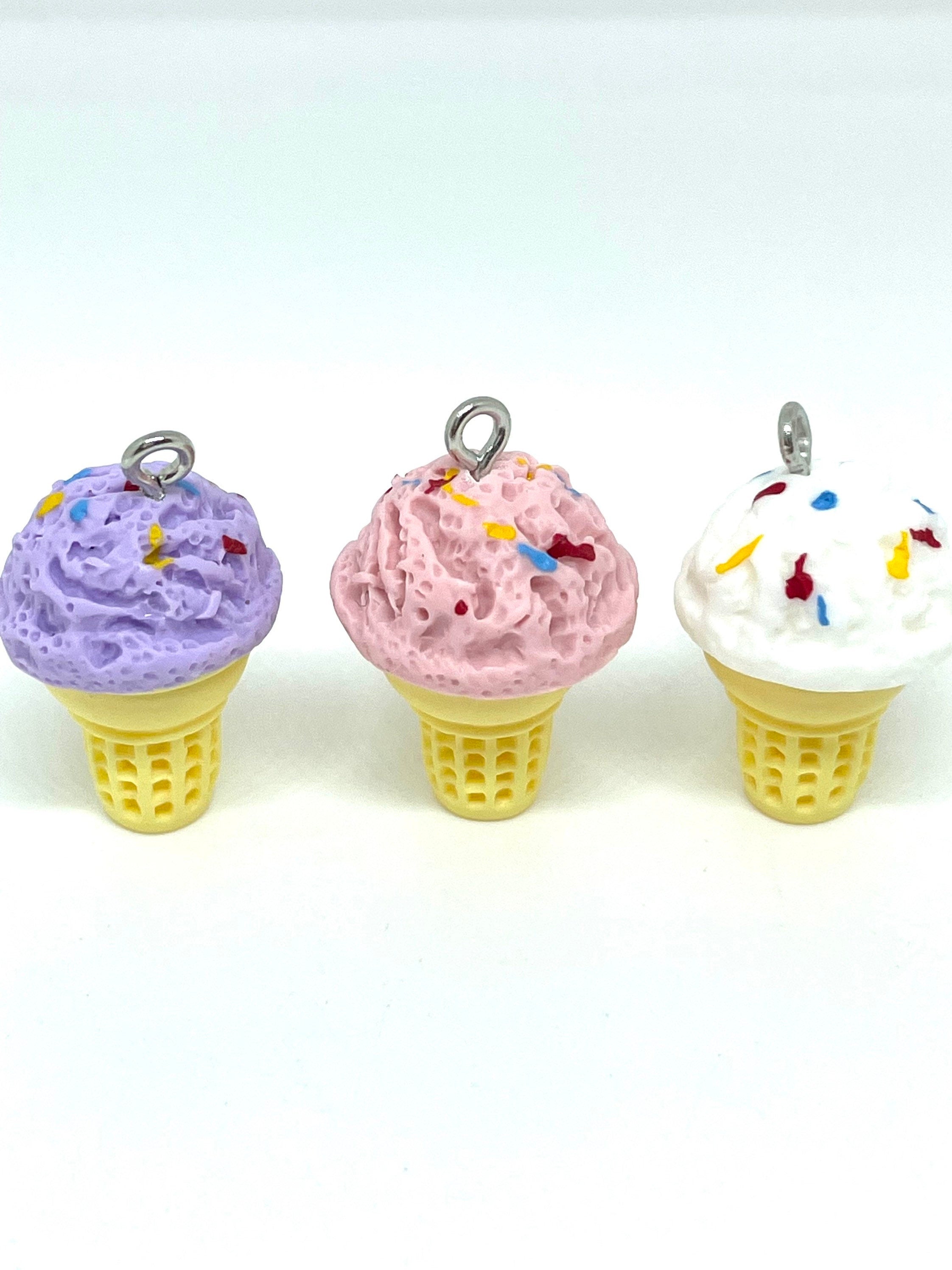 Cute 3D Ice Cream Charm, Ice Cream Jewelry, Food Jewelry, Food Charms, Fake Food Necklace 5 Pieces