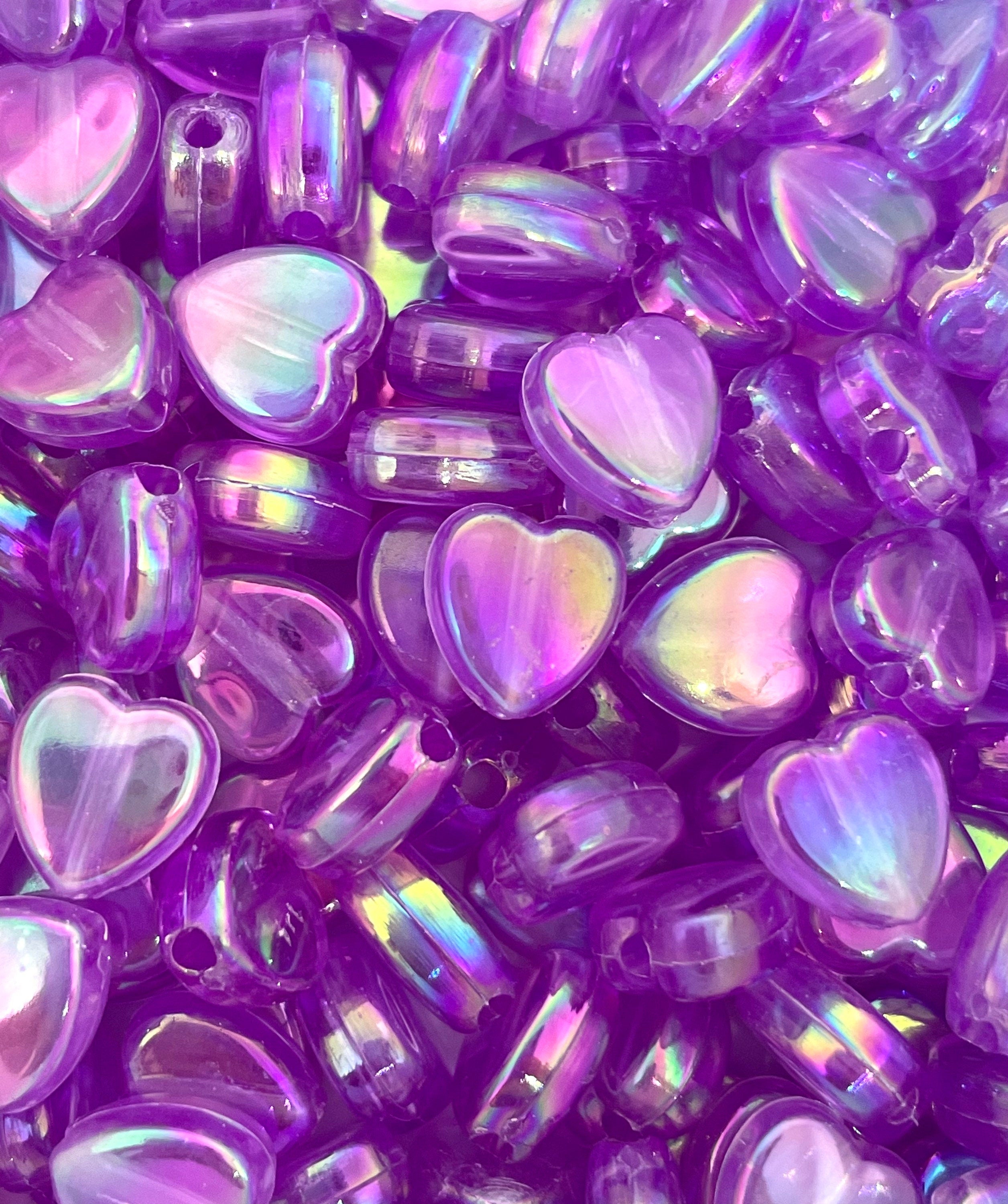 Kawaii Purple Heart Beads, 8mm Beads for Bracelet, Heart Beads for