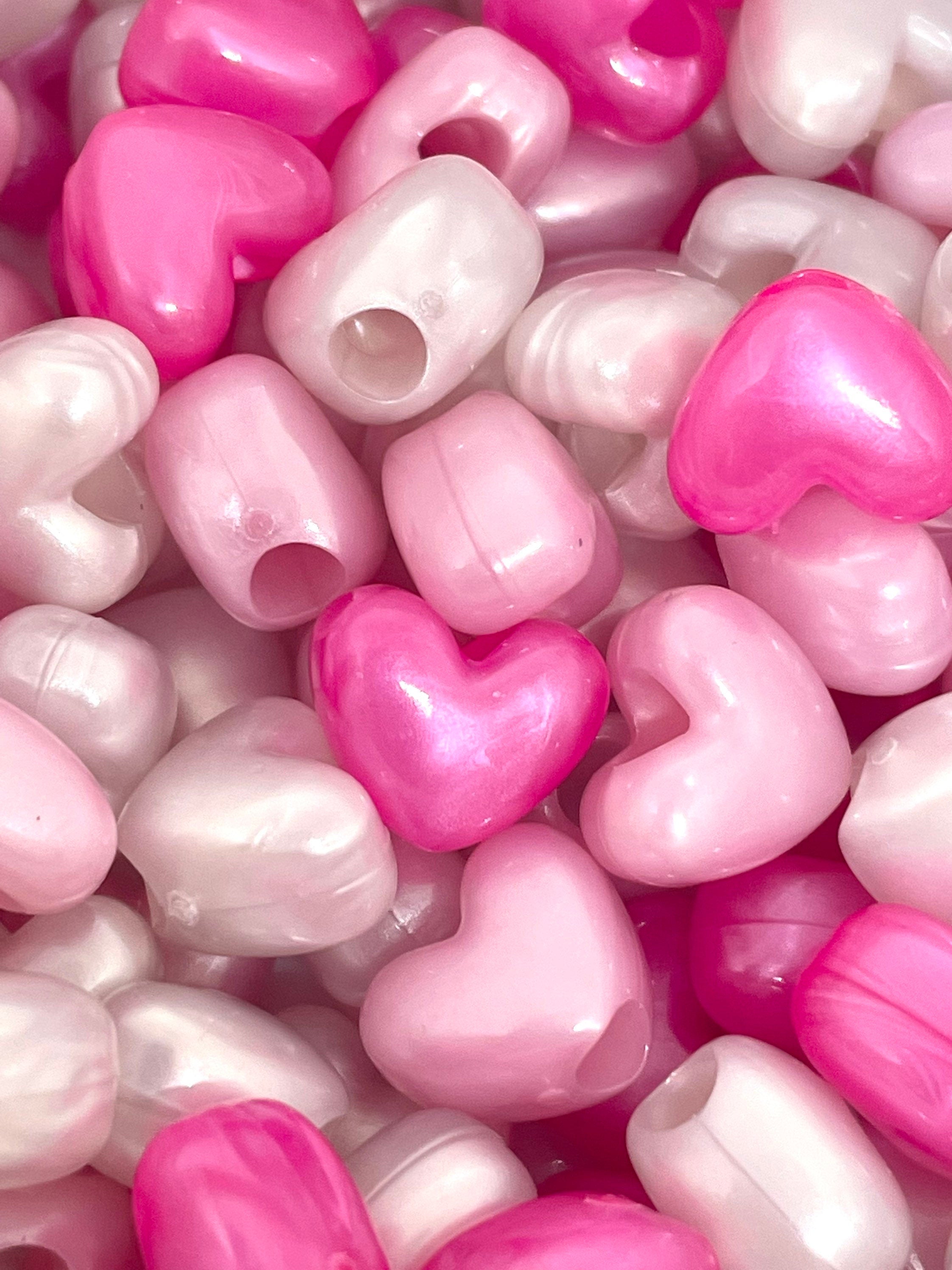 Cute Pearl Pink Heart Bead Assortment, Heart Bead Set for Valentine's