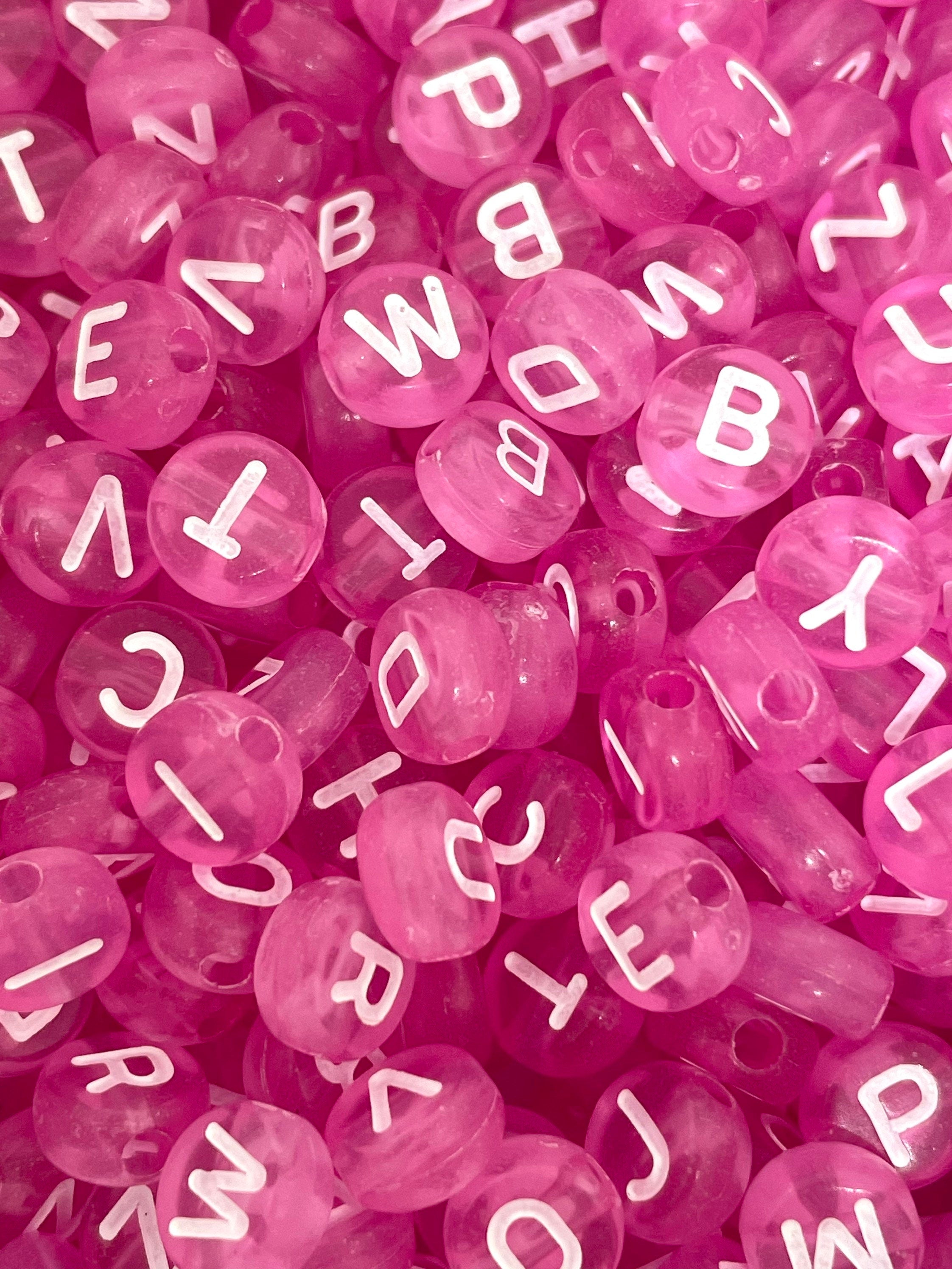 Pretty Pink Alphabet Beads for Bracelet, Bright Pink Letter Beads, Nam