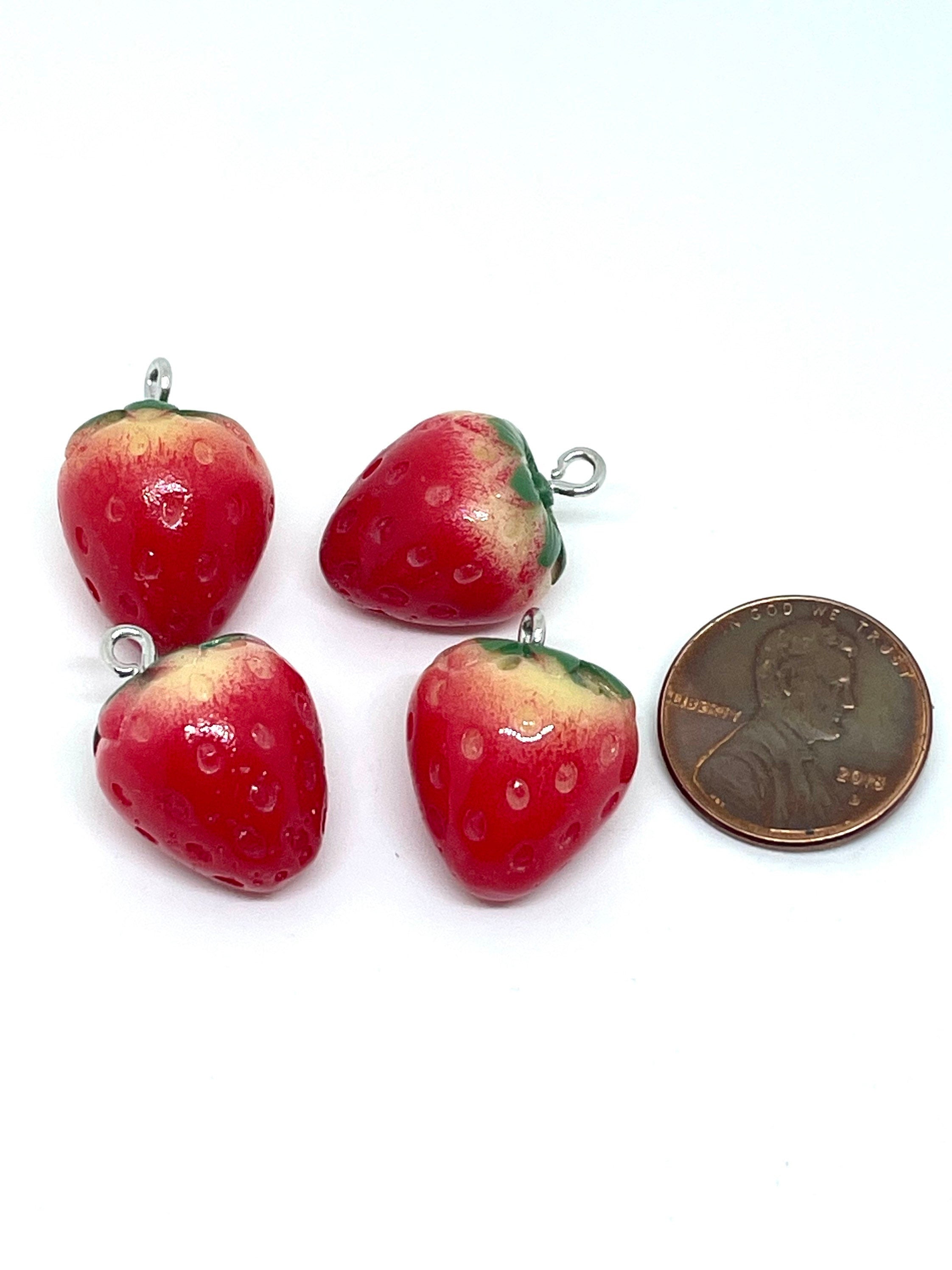 Cute Red Strawberry Beads made from Polymer Clay, Handmade Beads, Frui