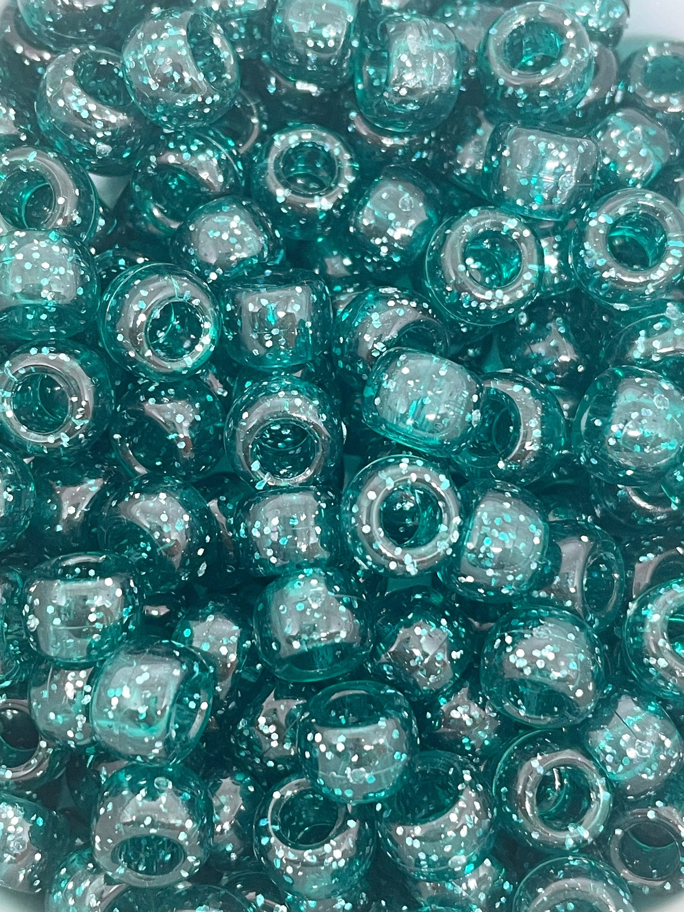 Sea Green Glitter Pony Beads for Jewelry Making, Kandi Bracelet, Spark