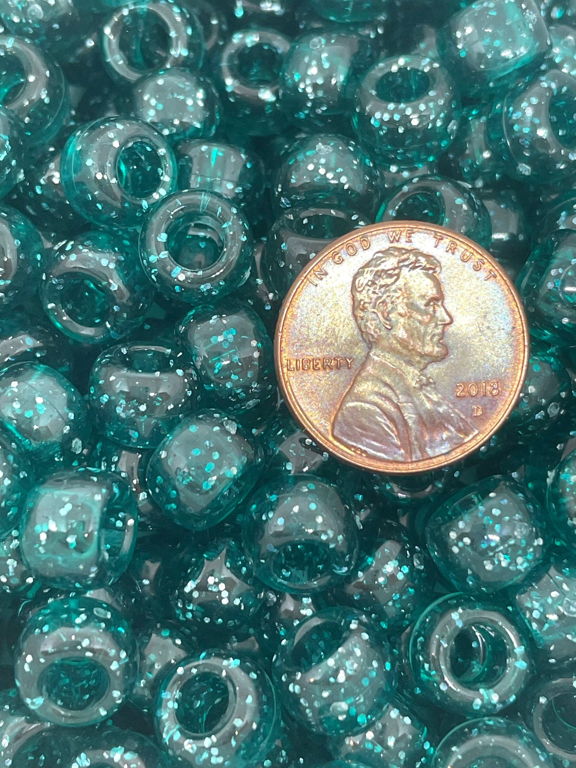 Sea Green Glitter Pony Beads for Jewelry Making, Kandi Bracelet, Spark