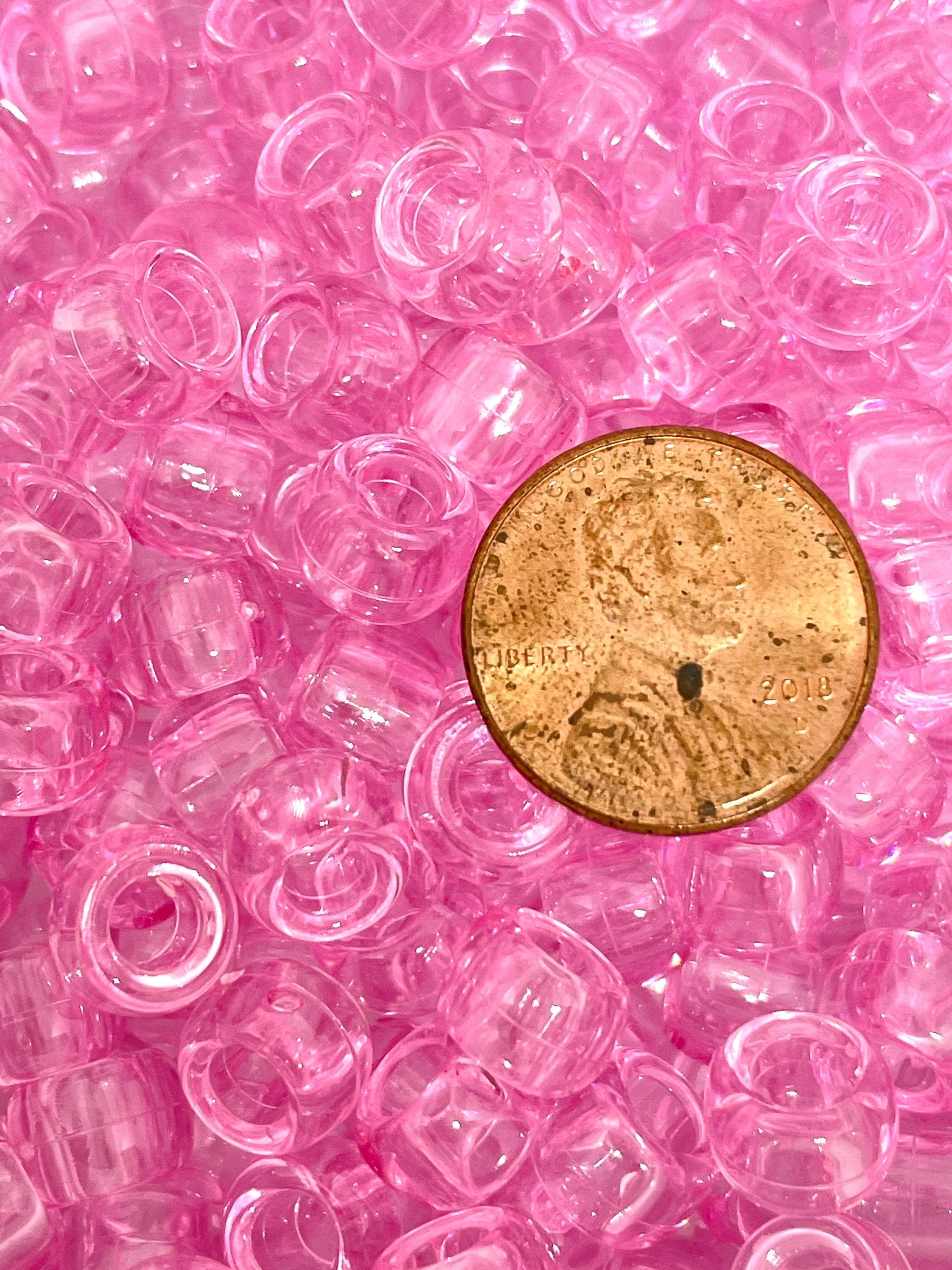 Transparent Pink Kandi Beads, Pink Barrel Beads for Bracelet, Pink Pon
