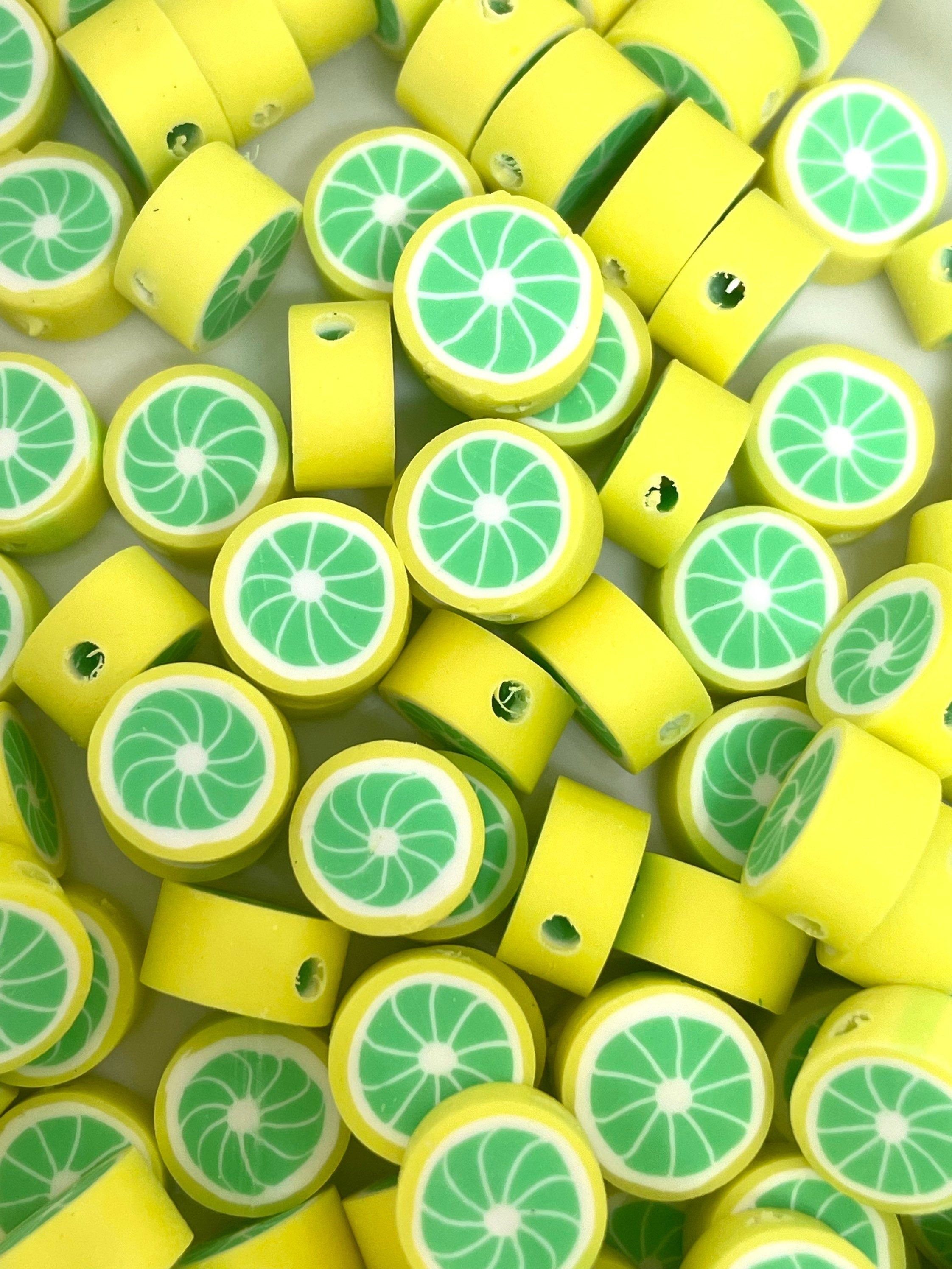 Cute Lime Beads, Polymer Clay Fruit Beads, Handmade Beads, Cane Beads, Fruit Charm for Bracelet