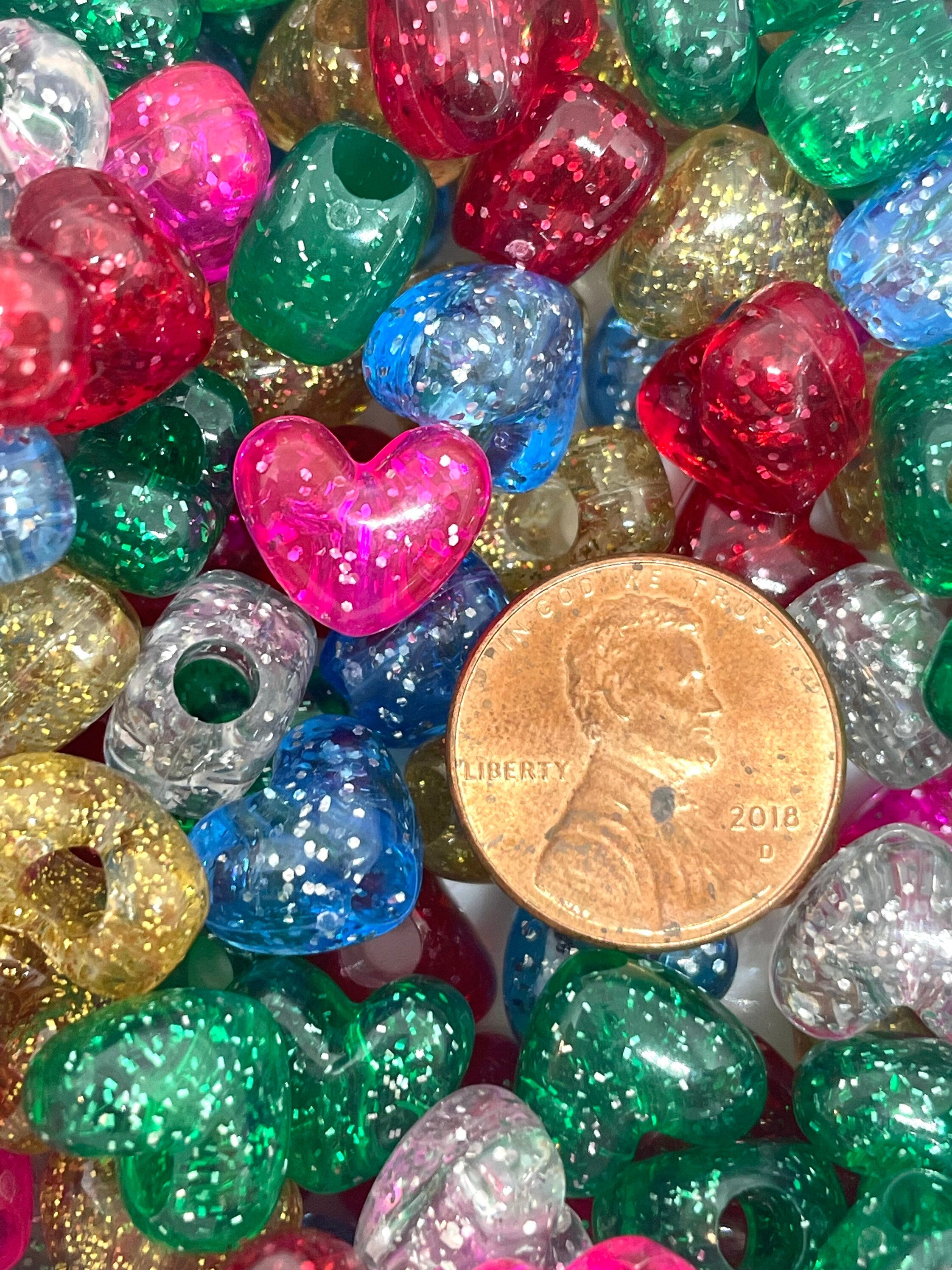 Bright Glitter Heart Bead Soup, Pony Heart Beads, Kandi Beads, Sparkle  Beads for Jewelry Making