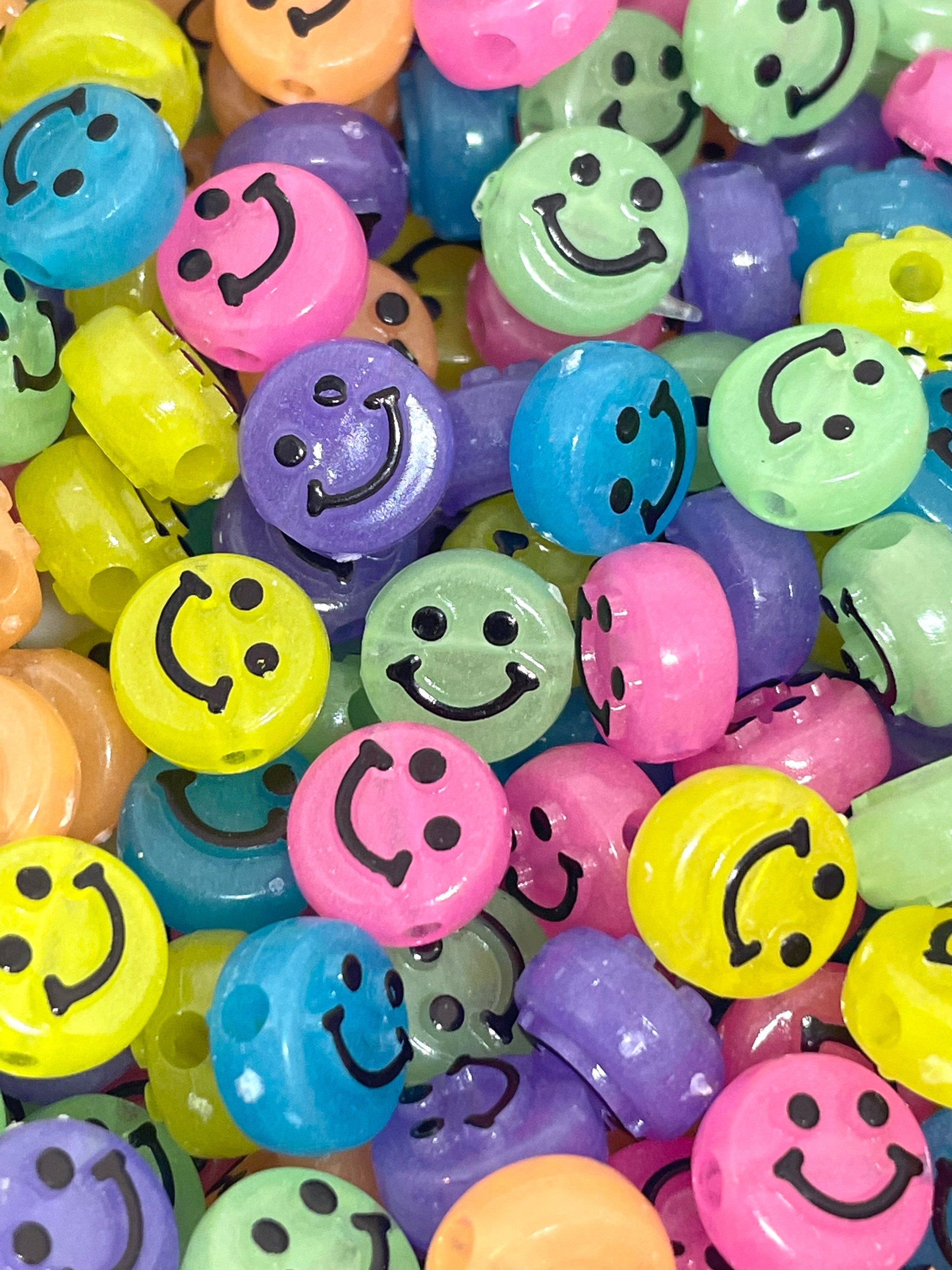 Cutie Happy Face Beads, Emoji Charm, Smiley Face Spacer Beads, Neon Be