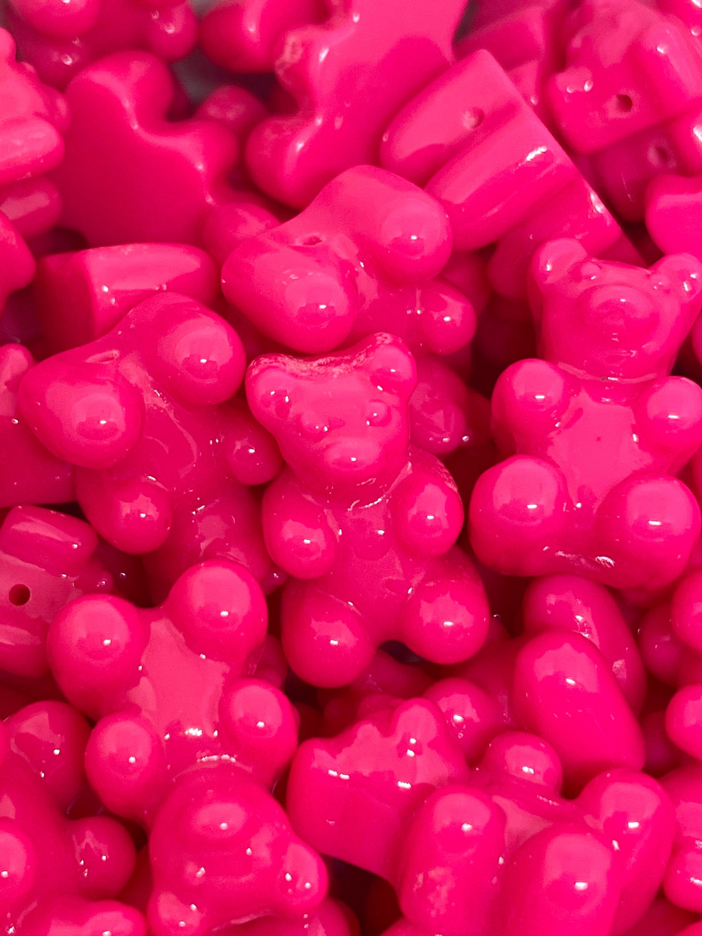 Hot Pink Resin Gummy Bear Beads, Charms, Candy Beads for Jewelry Makin
