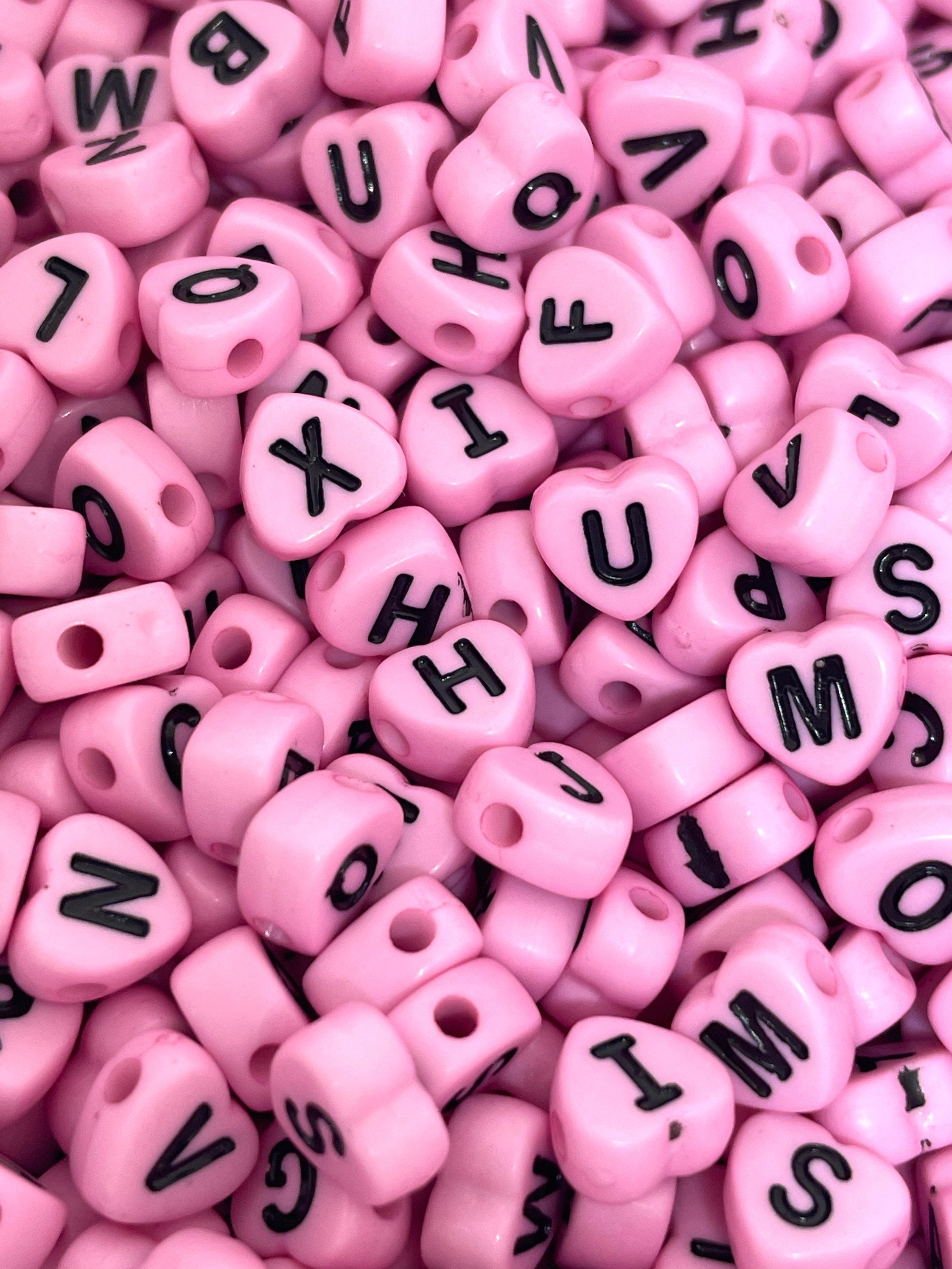 Light Pink Letter Beads, Heart Alphabet Beads, Name Beads for