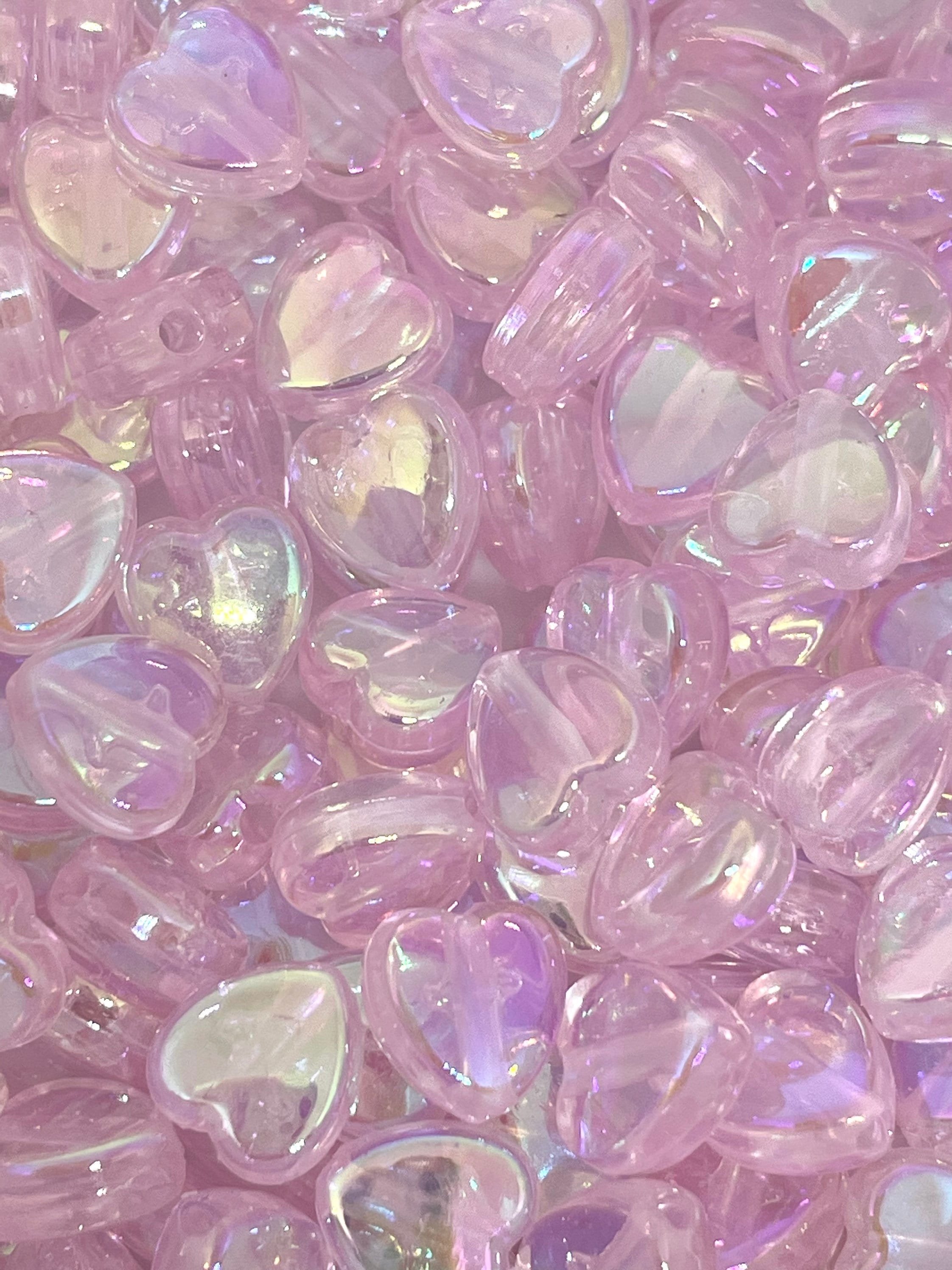 Pink Heart Beads for Bracelet, Pink Beads, 8mm Beads, Clear Beads for