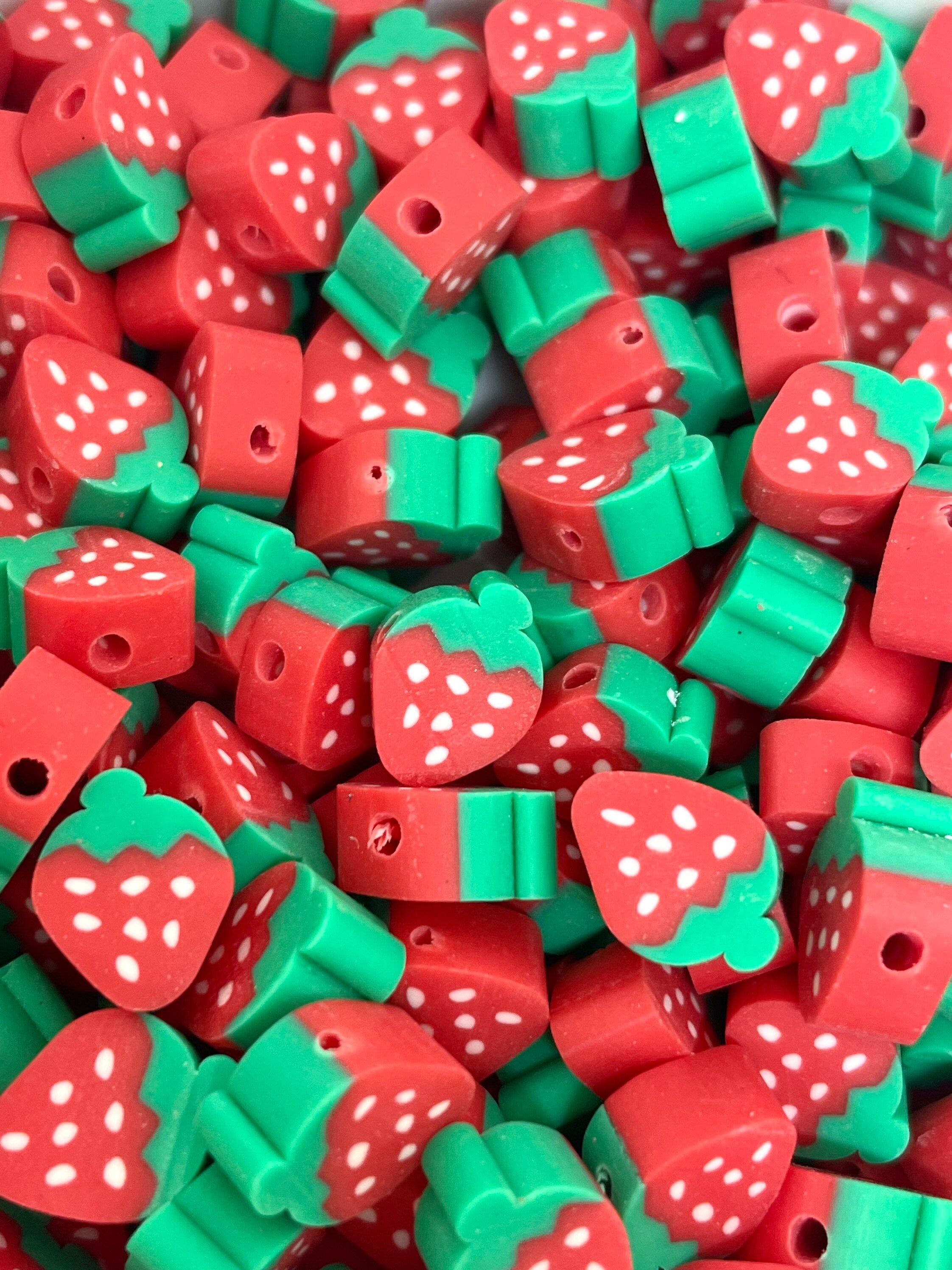 Cute Red Strawberry Beads made from Polymer Clay, Handmade Beads, Fruit  Beads