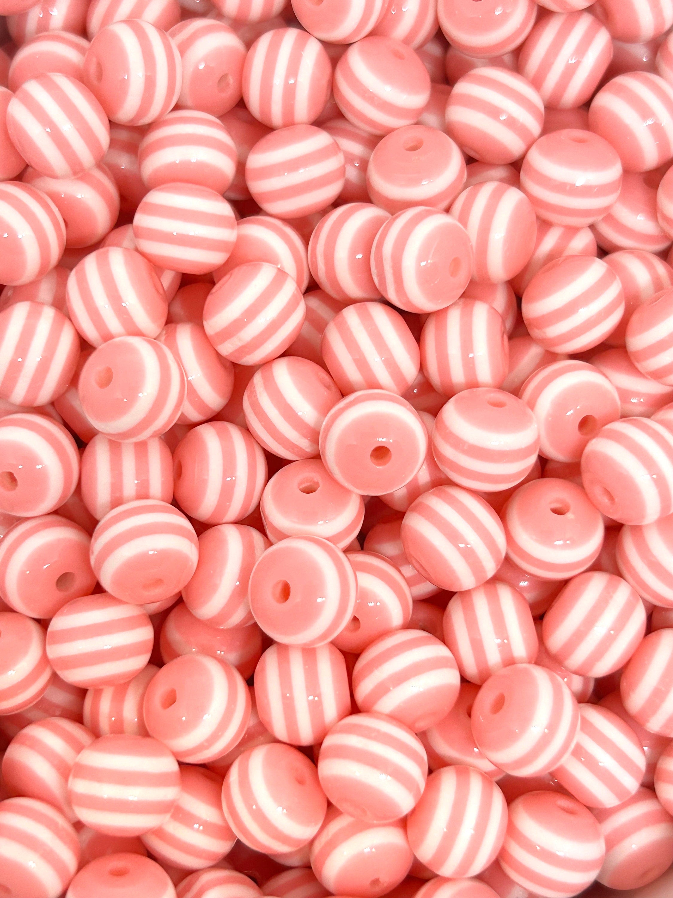 8mm Coral Pink Striped Bracelet Beads