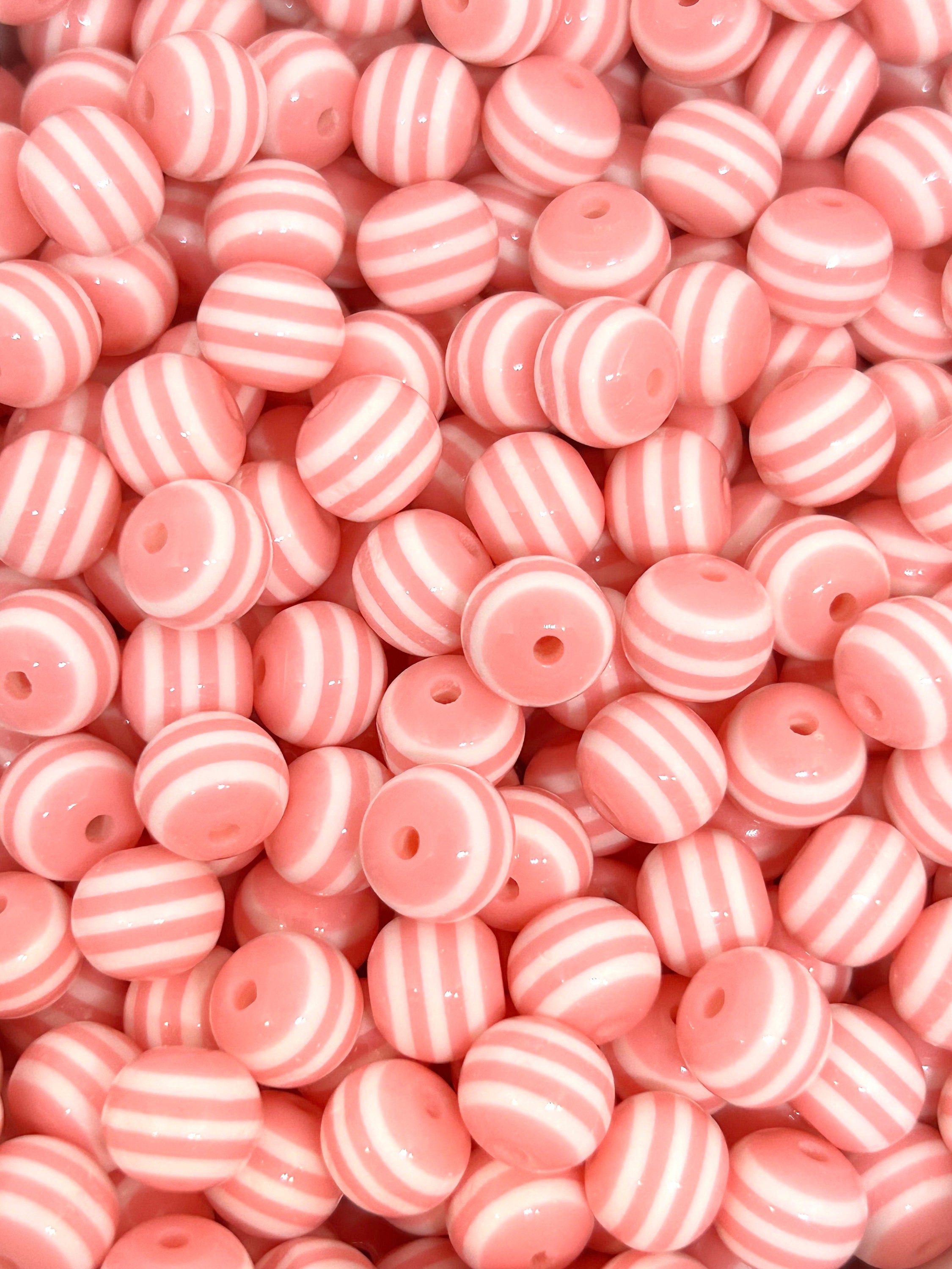 8mm Coral Pink Striped Bracelet Beads