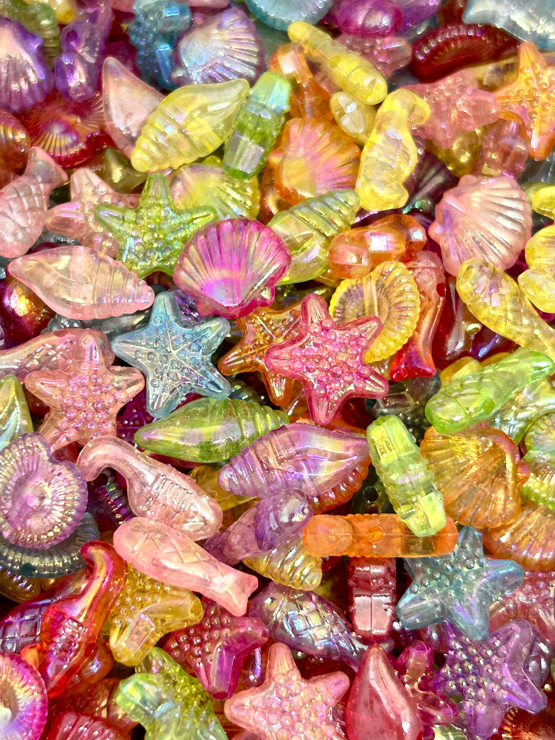 Iridescent Translucent Mermaid Shell and Fish Bead Mix - Ideal for Oce